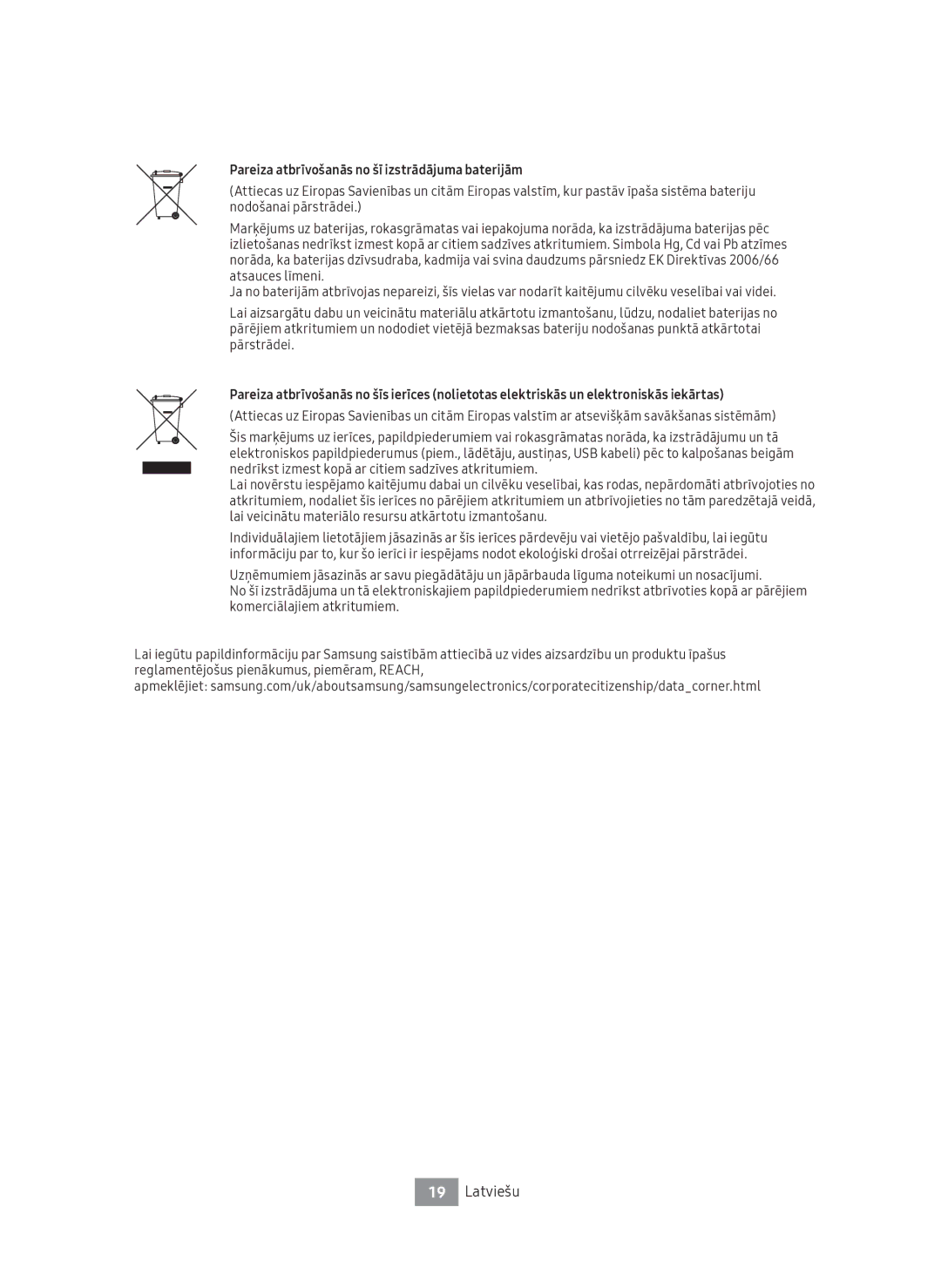 Samsung UBD-M8500/EN, UBD-M8500/ZG manual Pareiza atbrīvošanās no šī izstrādājuma baterijām 