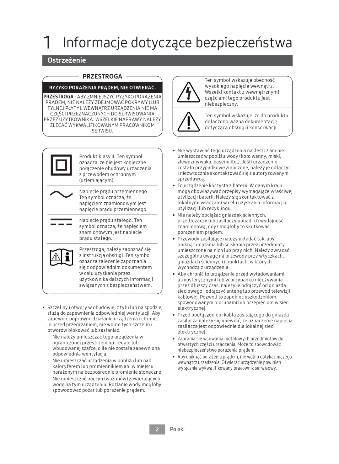 Samsung UBD-M8500/ZG, UBD-M8500/EN manual Informacje dotyczące bezpieczeństwa, Ostrzeżenie, Polski 