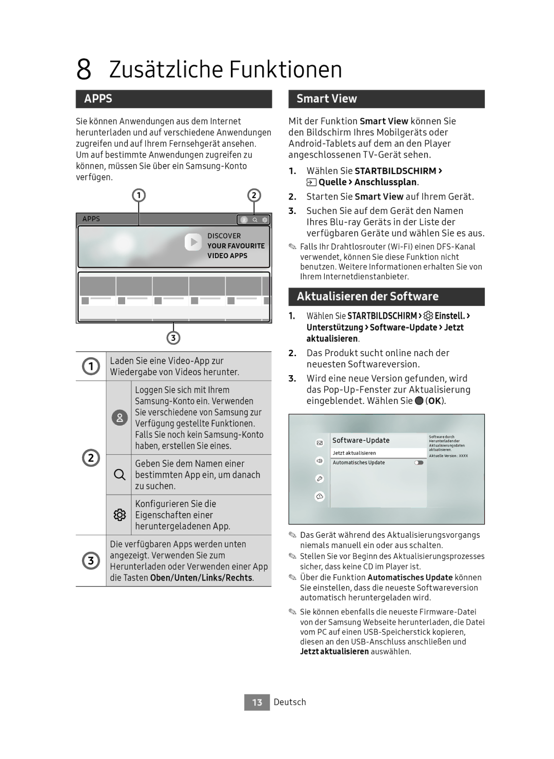 Samsung UBD-M8500/ZG Zusätzliche Funktionen, Aktualisieren der Software, Wählen Sie Startbildschirm Quelle Anschlussplan 