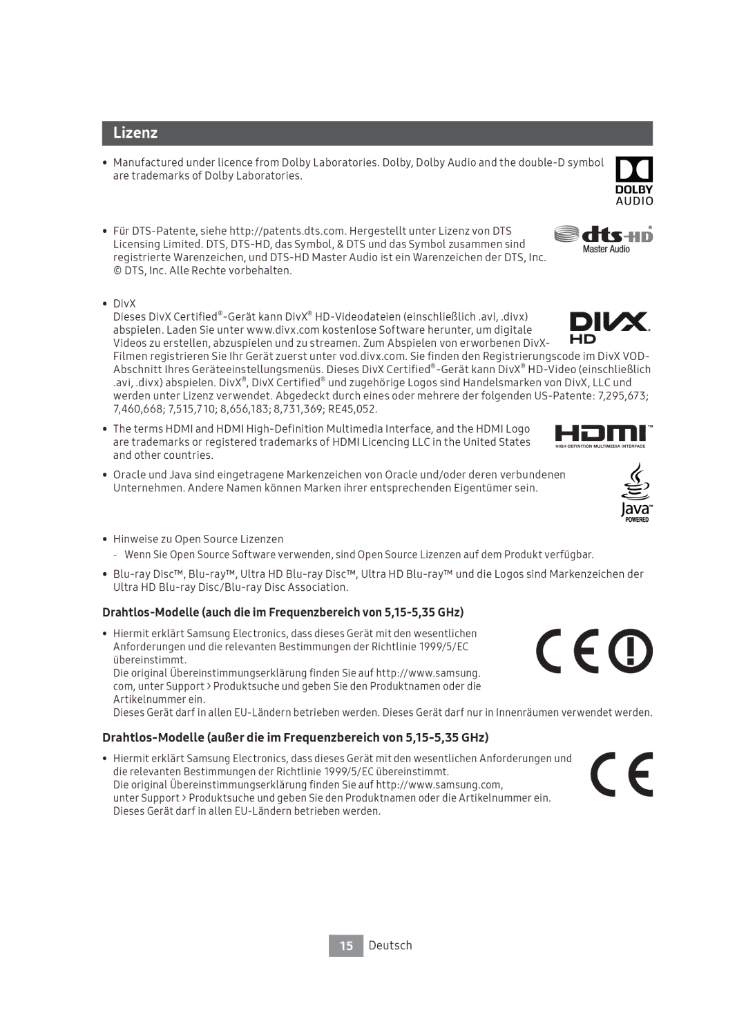 Samsung UBD-M8500/ZG, UBD-M8500/EN manual Lizenz 