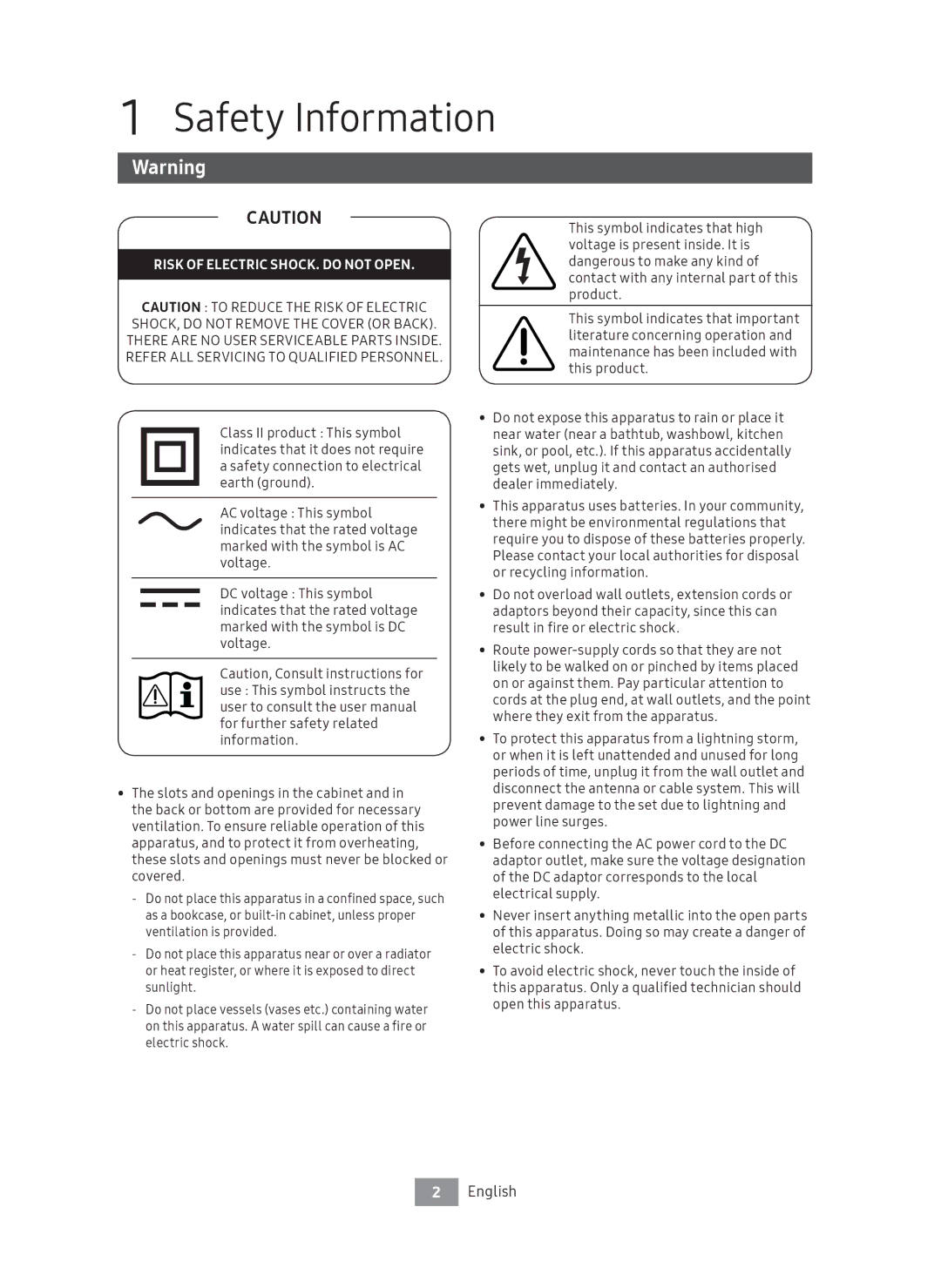 Samsung UBD-M8500/EN manual Safety Information, Risk of Electric SHOCK. do not Open 