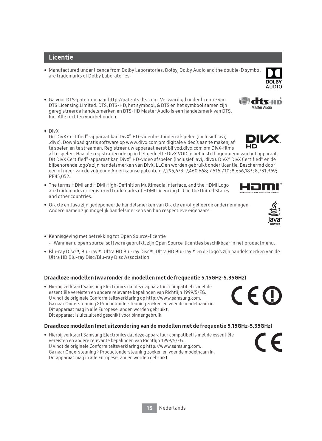 Samsung UBD-M8500/EN manual Licentie 