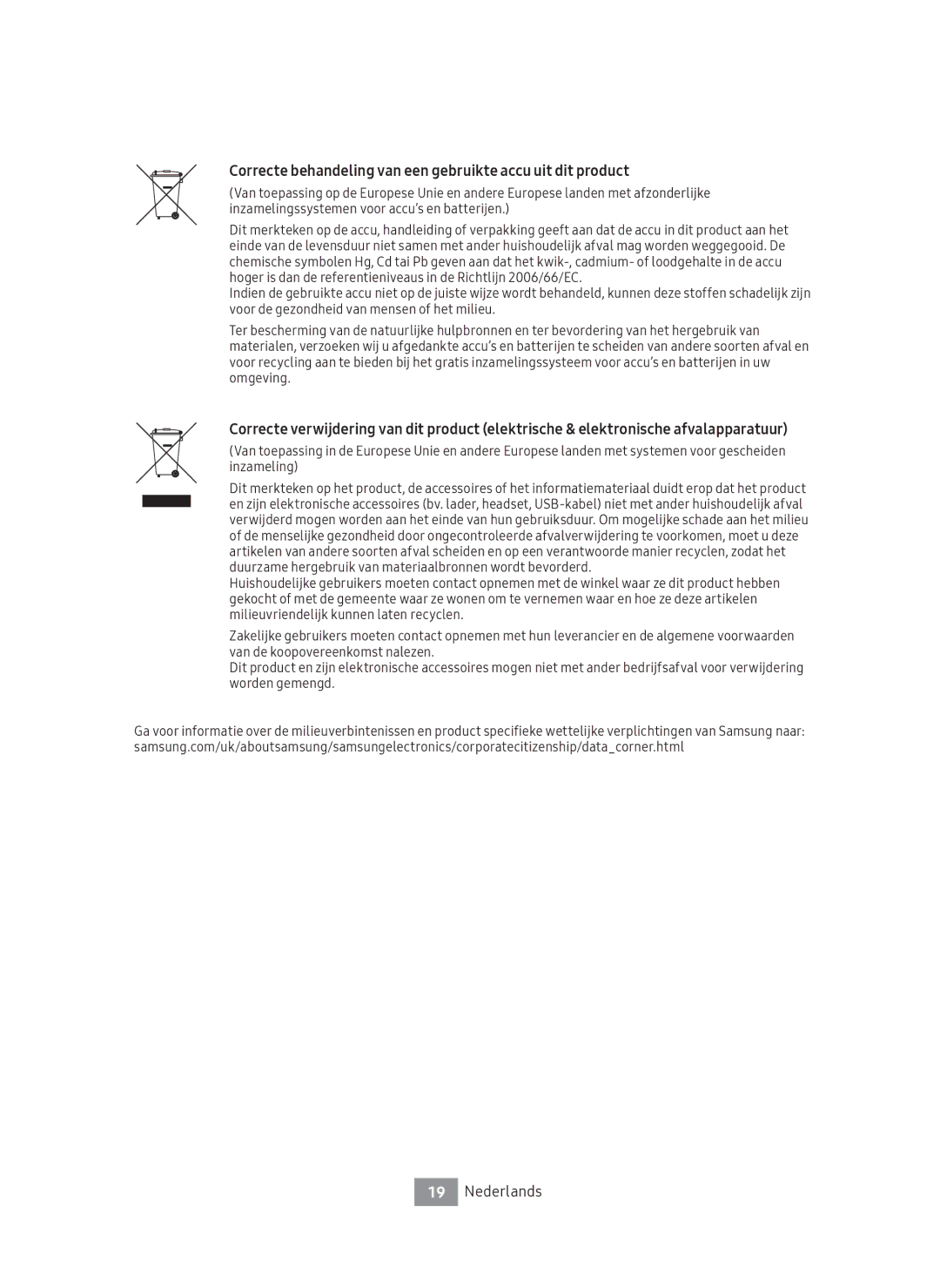 Samsung UBD-M8500/EN manual Correcte behandeling van een gebruikte accu uit dit product 