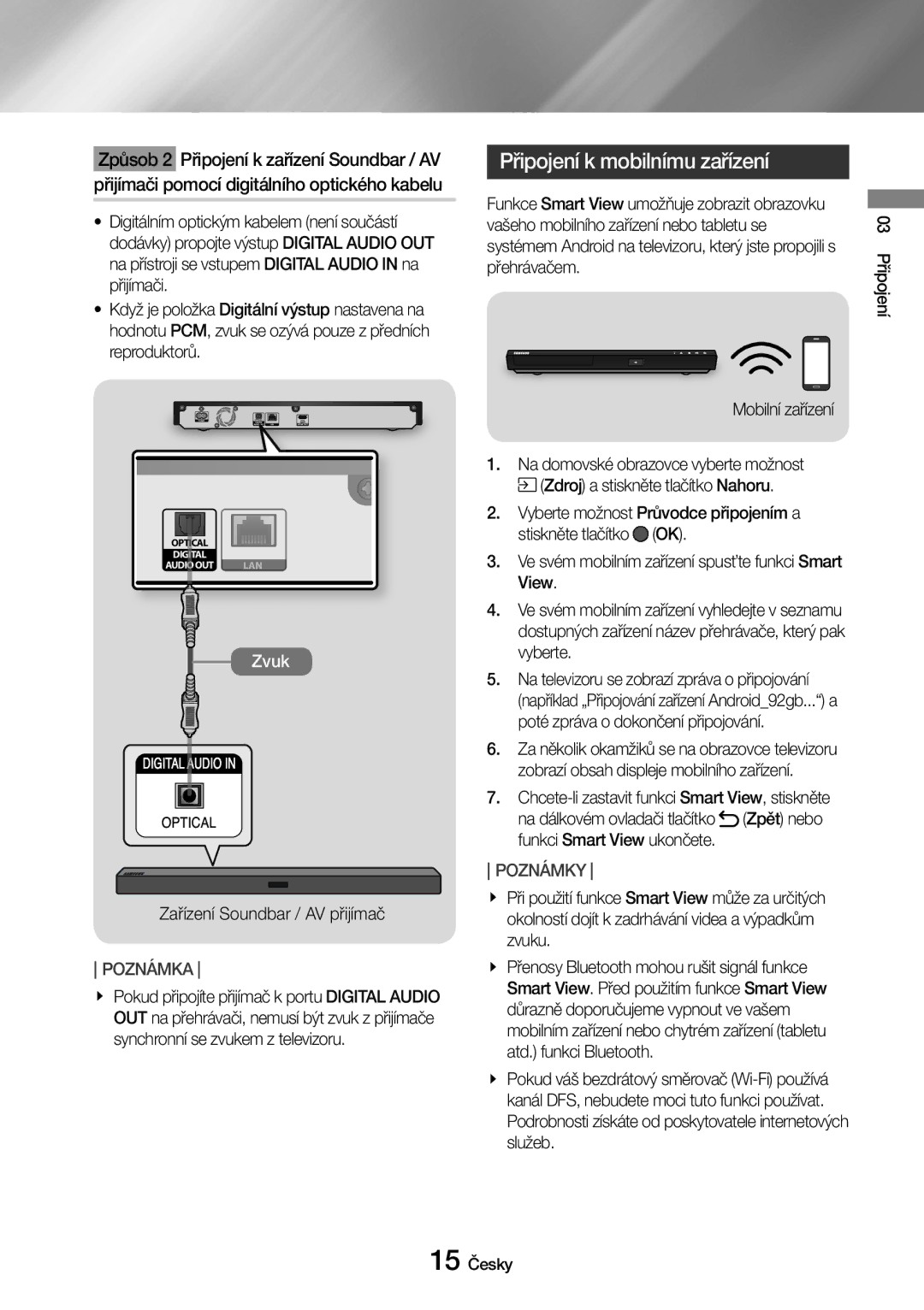 Samsung UBD-M8500/EN manual Připojení k mobilnímu zařízení 