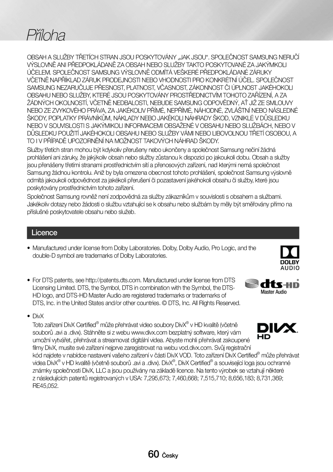 Samsung UBD-M8500/EN manual Licence, DivX 