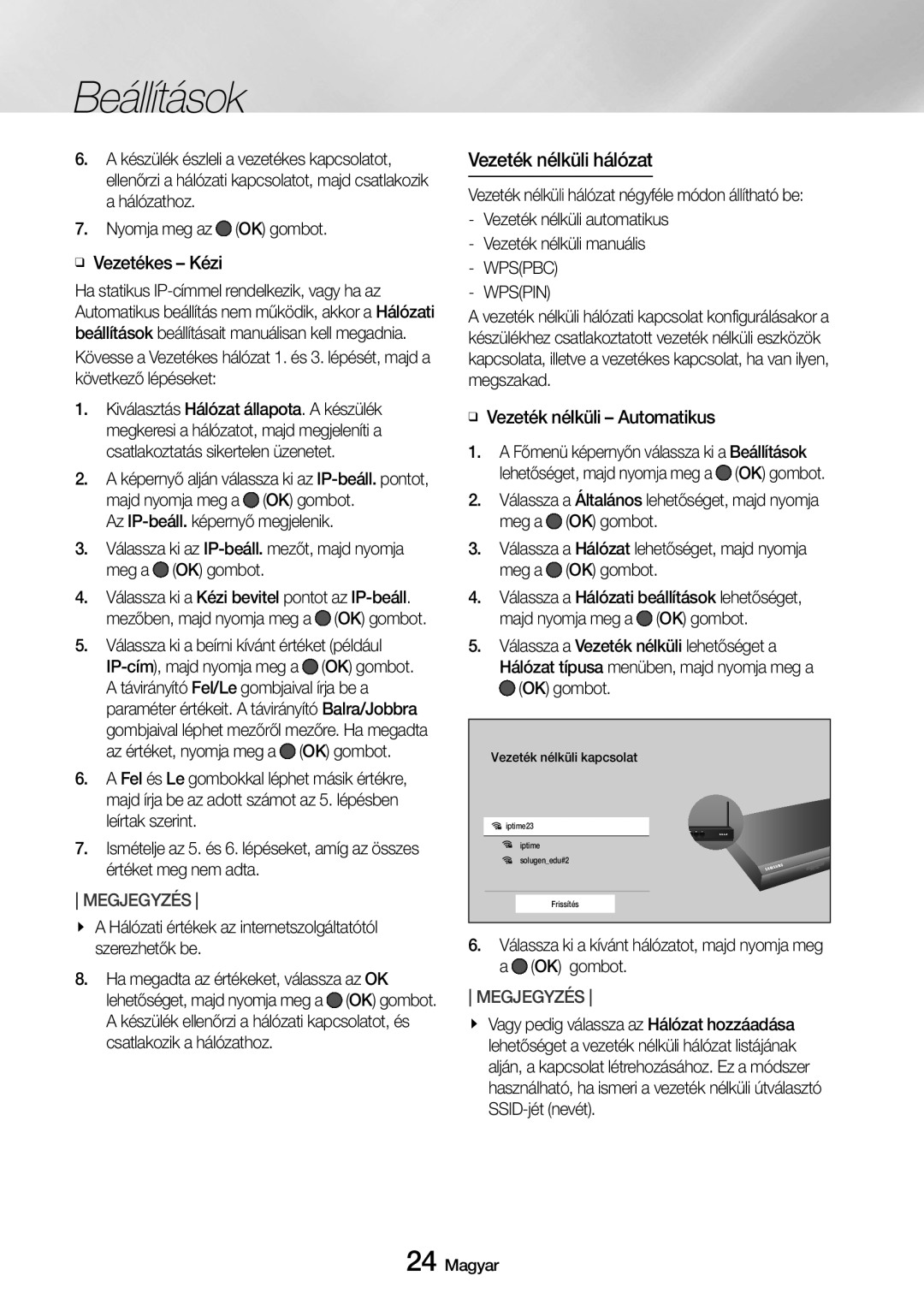 Samsung UBD-M8500/EN manual Vezeték nélküli hálózat, Wpspin, ĞĞ Vezeték nélküli Automatikus 