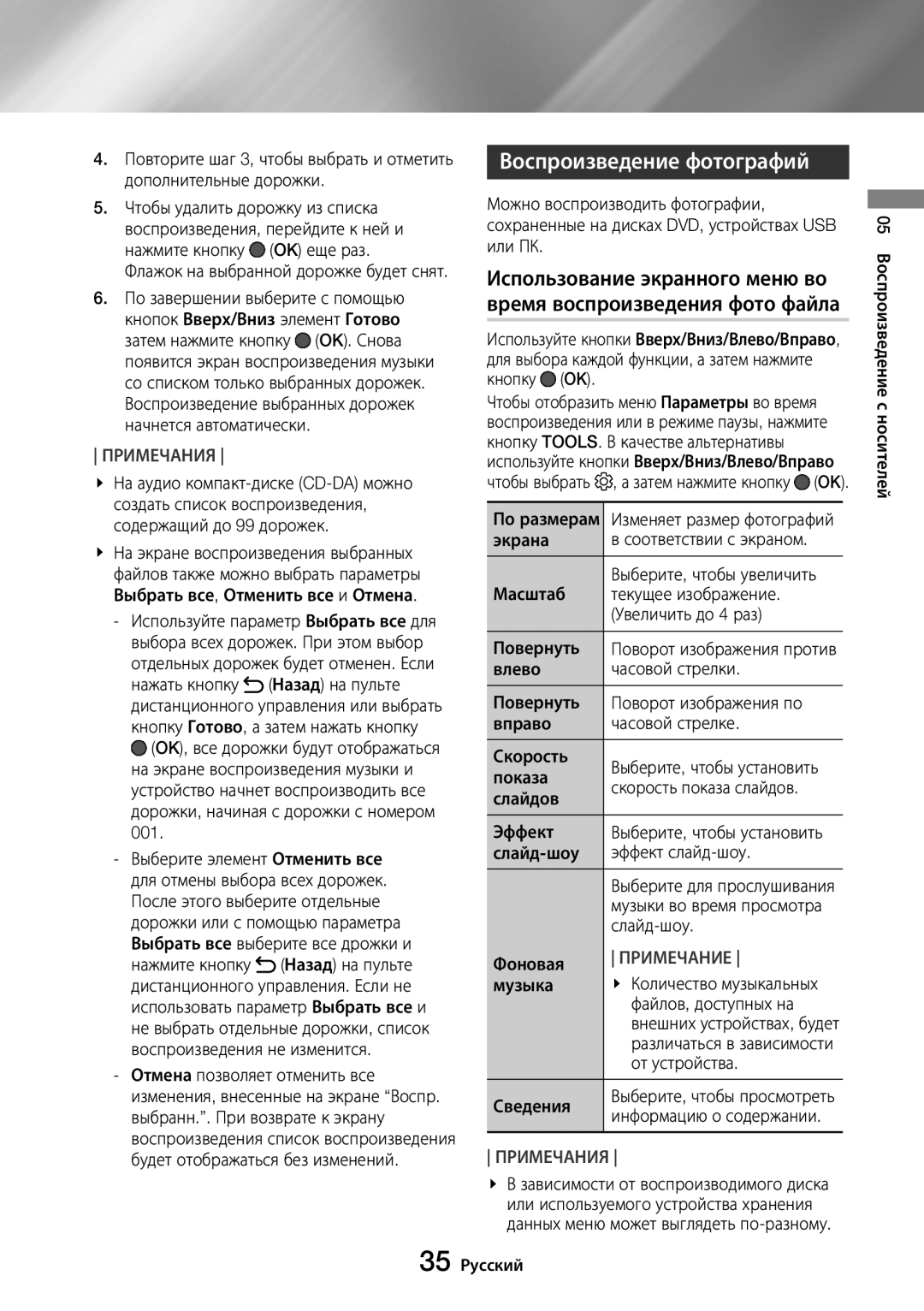 Samsung UBD-M8500/RU manual Использование экранного меню во, Время воспроизведения фото файла 