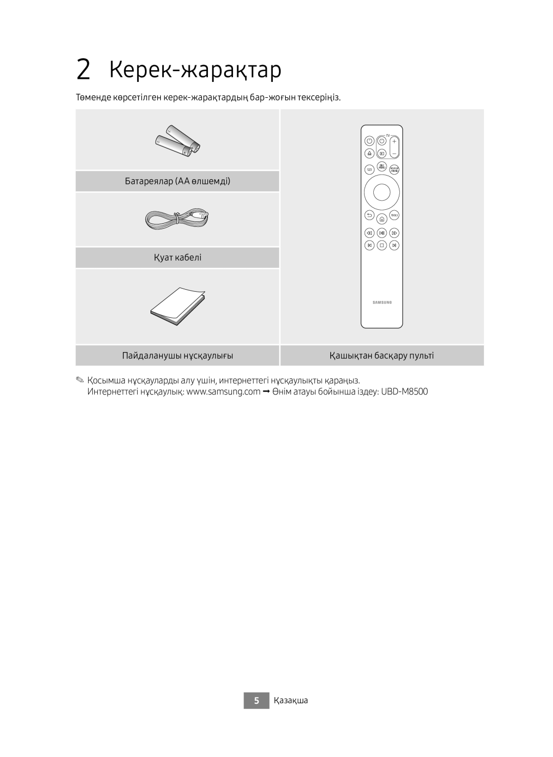 Samsung UBD-M8500/RU manual Керек-жарақтар 