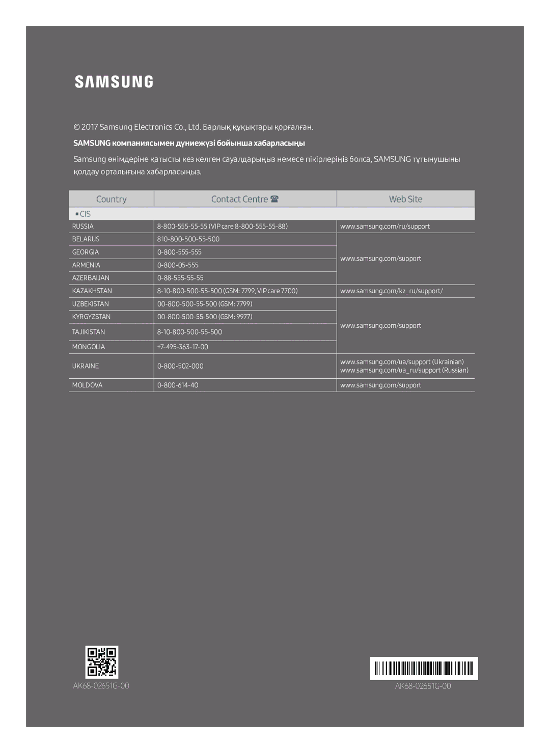 Samsung UBD-M8500/RU manual Samsung компаниясымен дүниежүзі бойынша хабарласыңы 