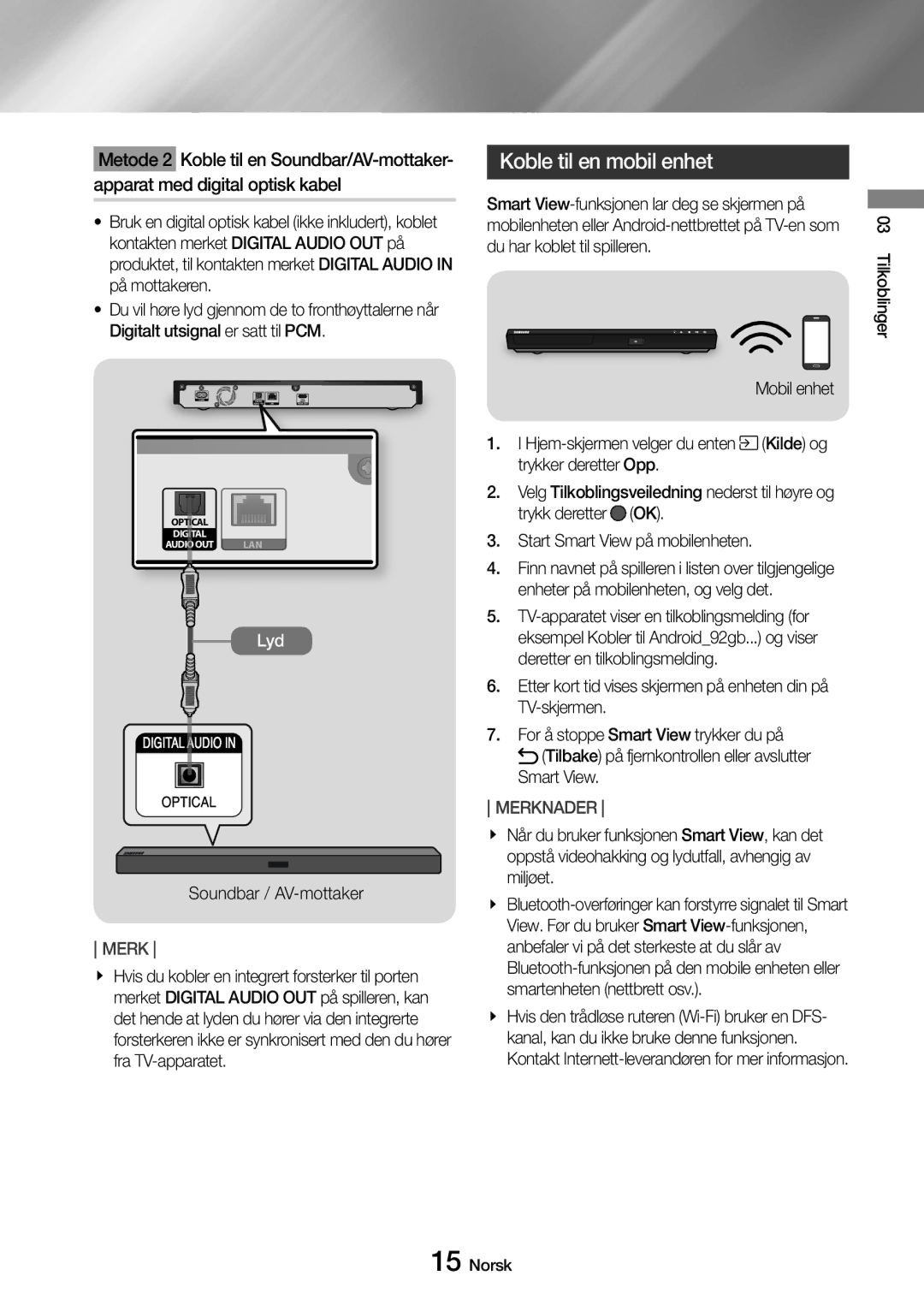 Samsung UBD-M8500/XE manual Koble til en mobil enhet 