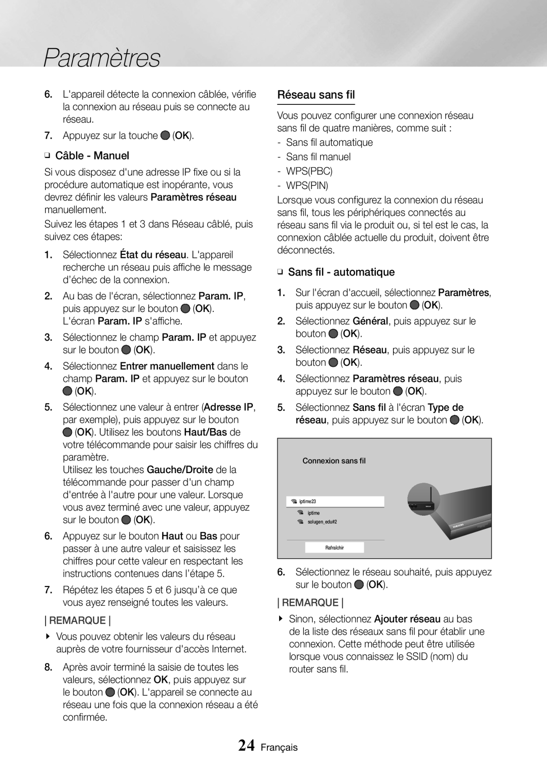 Samsung UBD-M8500/ZF manual Réseau sans fil, Wpspbc Wpspin 