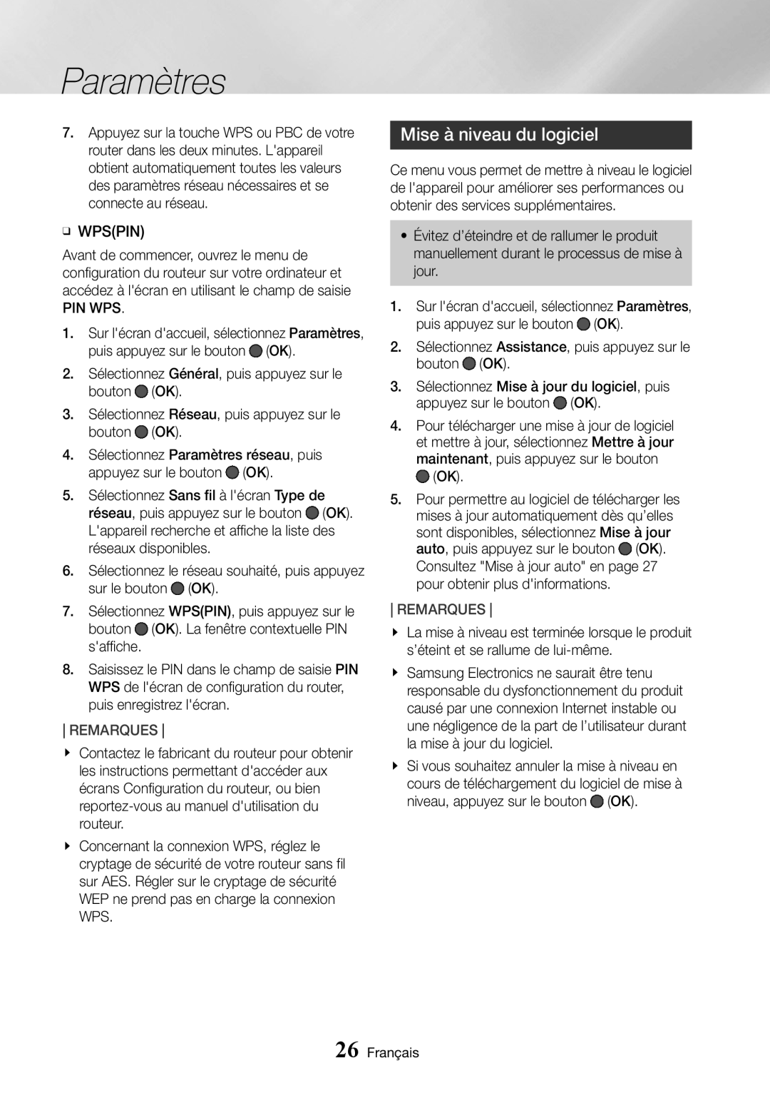 Samsung UBD-M8500/ZF manual Mise à niveau du logiciel, ĞĞ Wpspin, Pin Wps,  Ok 