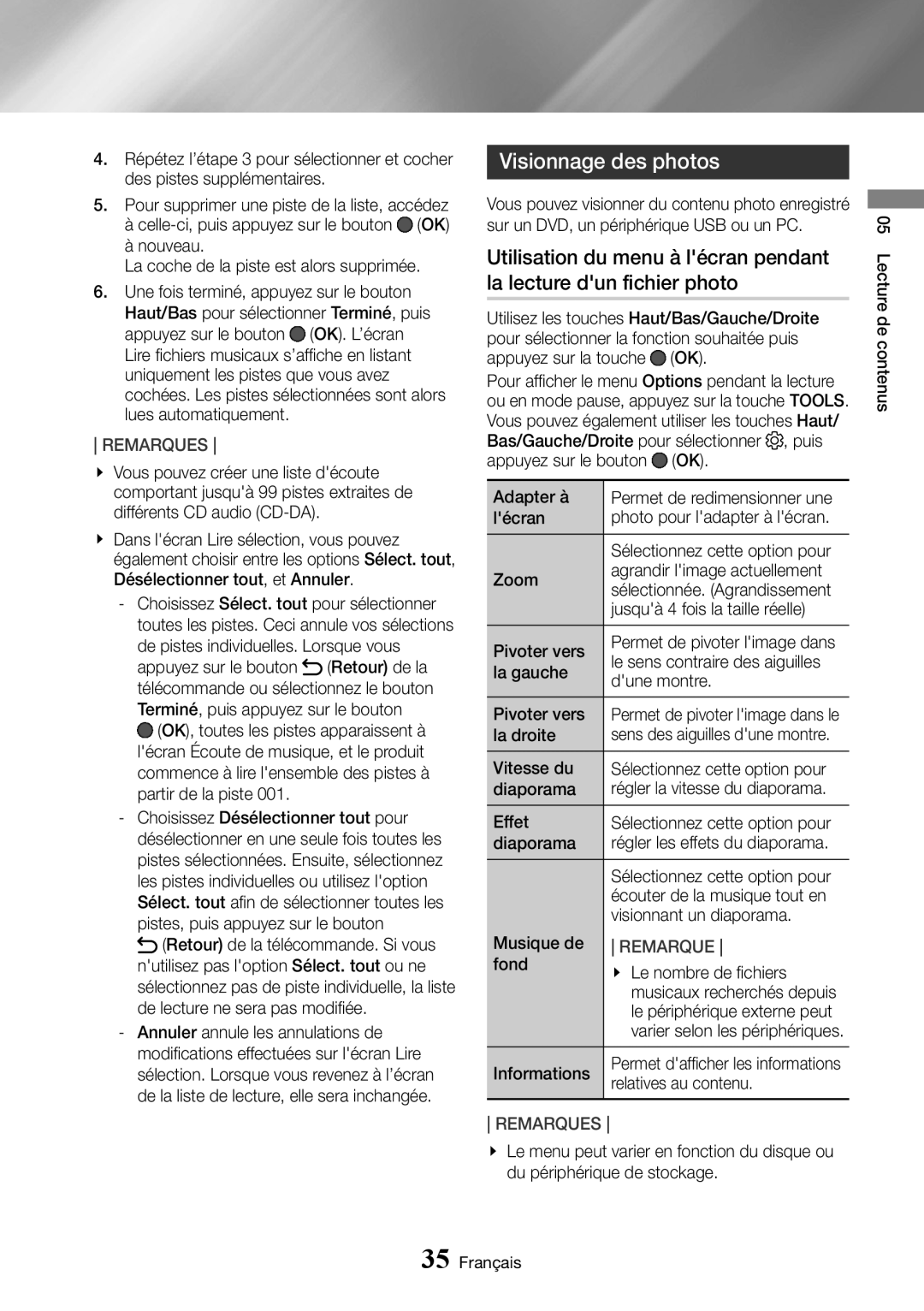 Samsung UBD-M8500/ZF manual Visionnage des photos 