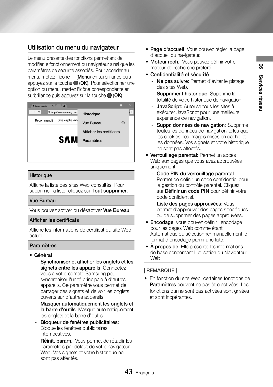 Samsung UBD-M8500/ZF manual Utilisation du menu du navigateur, Menu, mettez licône 