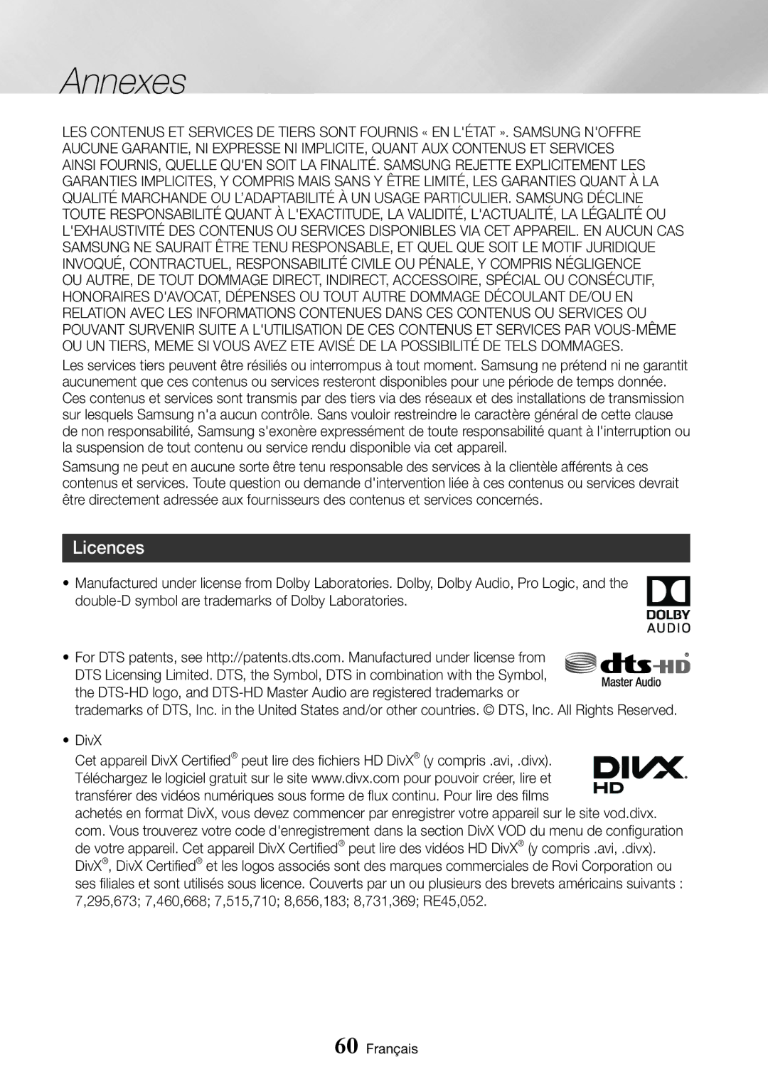 Samsung UBD-M8500/ZF manual Licences 