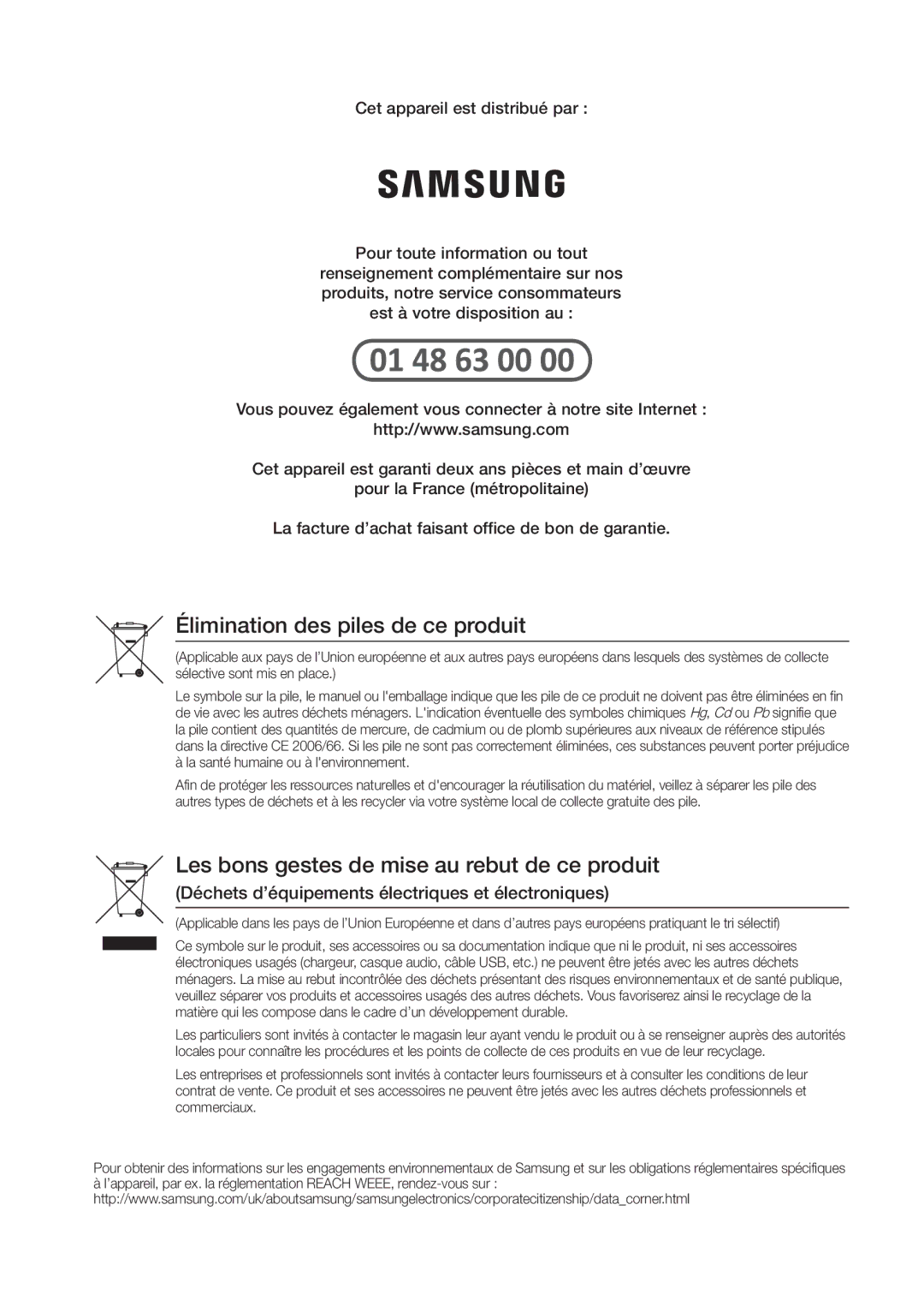 Samsung UBD-M8500/ZF manual Élimination des piles de ce produit 