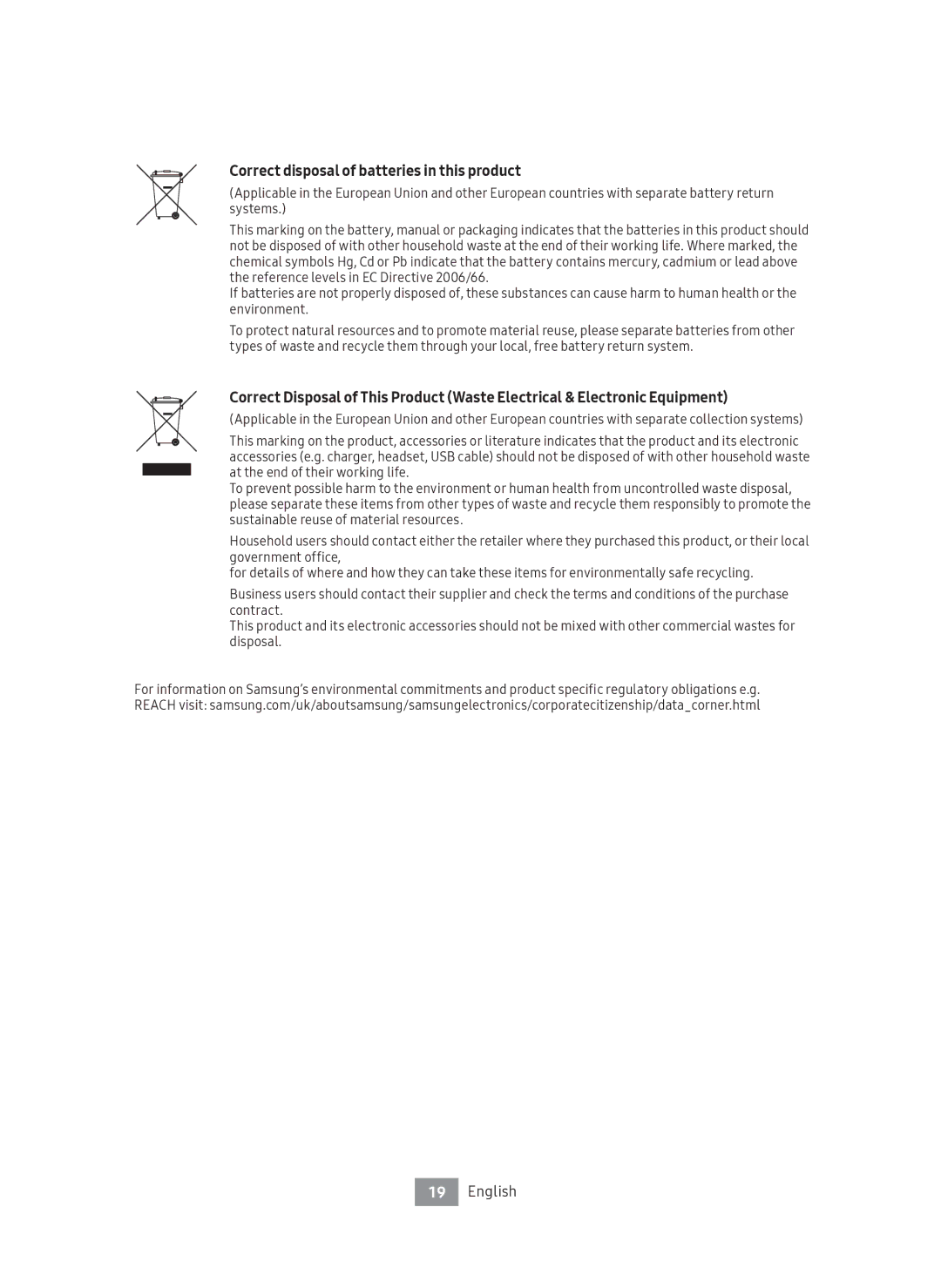 Samsung UBD-M8500/ZF manual Correct disposal of batteries in this product 