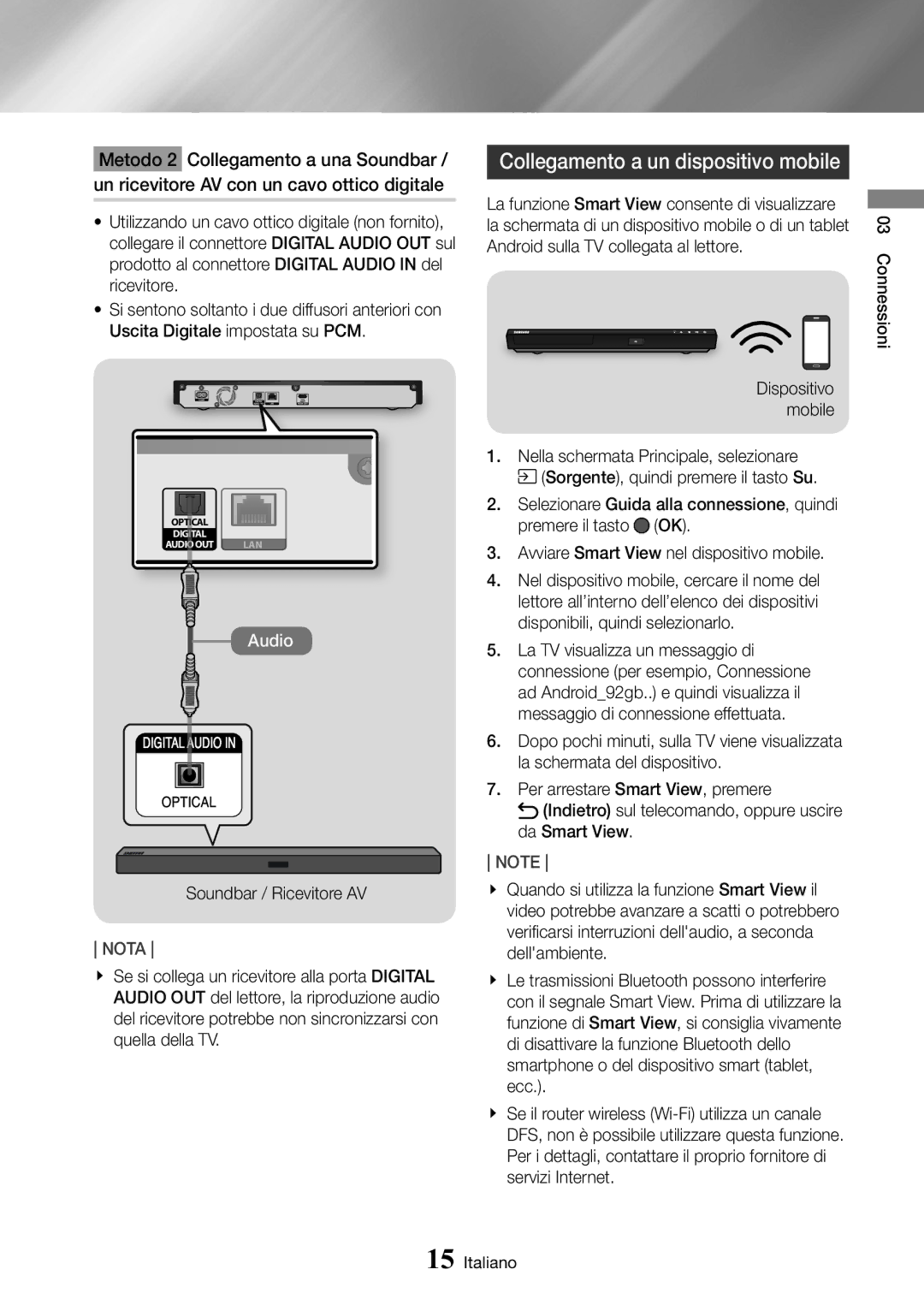 Samsung UBD-M8500/ZF manual Collegamento a un dispositivo mobile 