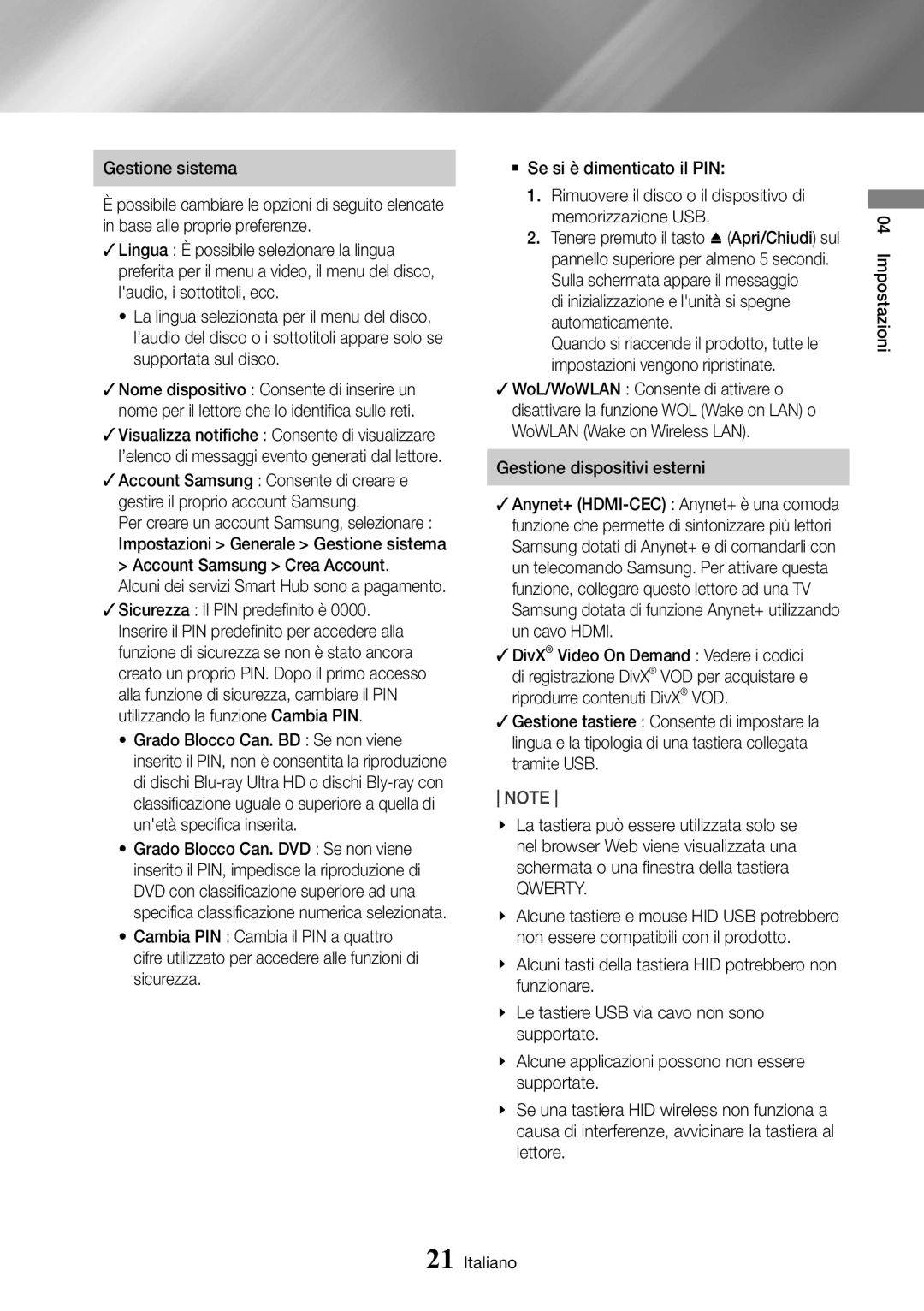 Samsung UBD-M8500/ZF manual Di inizializzazione e lunità si spegne automaticamente, Gestione dispositivi esterni, Qwerty 