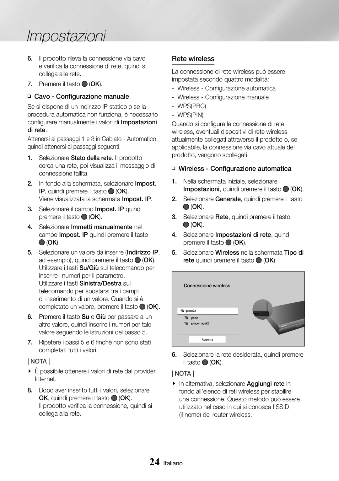 Samsung UBD-M8500/ZF manual Rete wireless, Wpspin, ĞĞ Wireless Configurazione automatica, Il nome del router wireless 