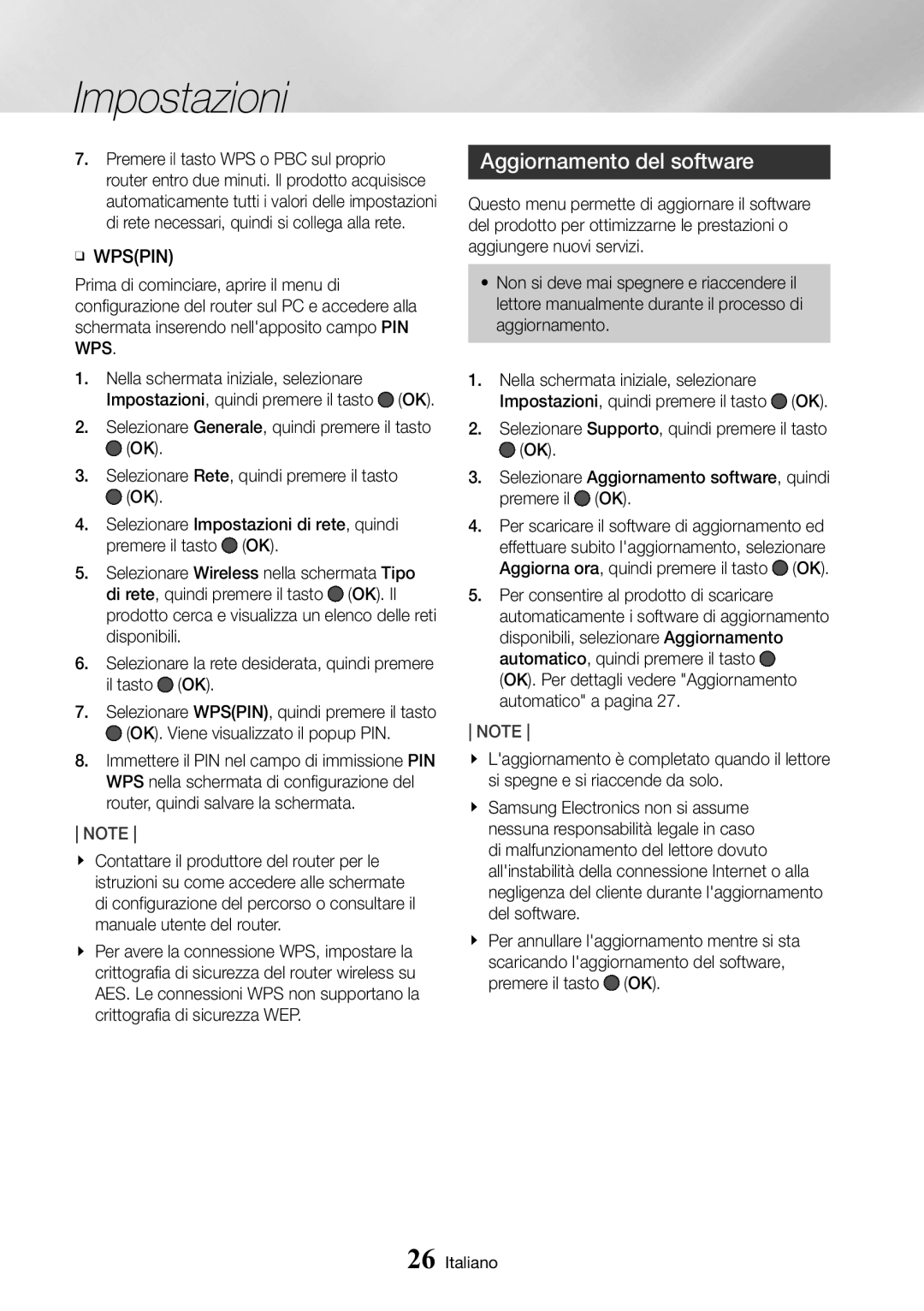 Samsung UBD-M8500/ZF manual Aggiornamento del software, ĞĞ Wpspin 