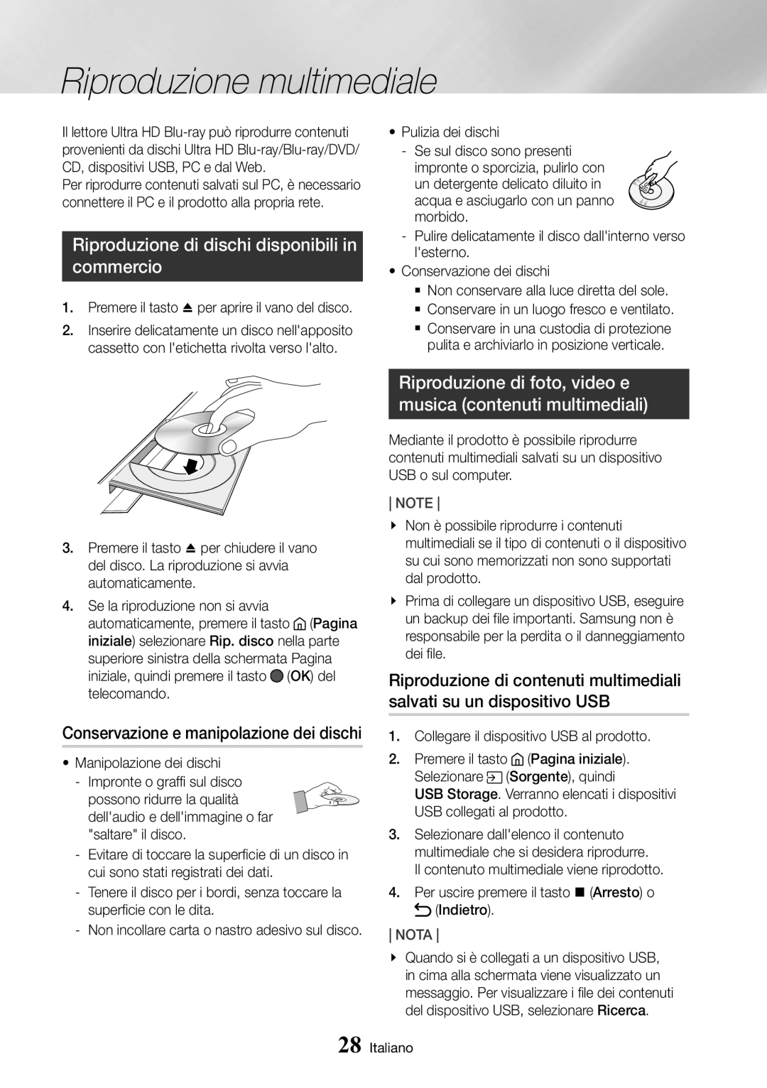 Samsung UBD-M8500/ZF manual Riproduzione multimediale, Riproduzione di dischi disponibili in commercio 