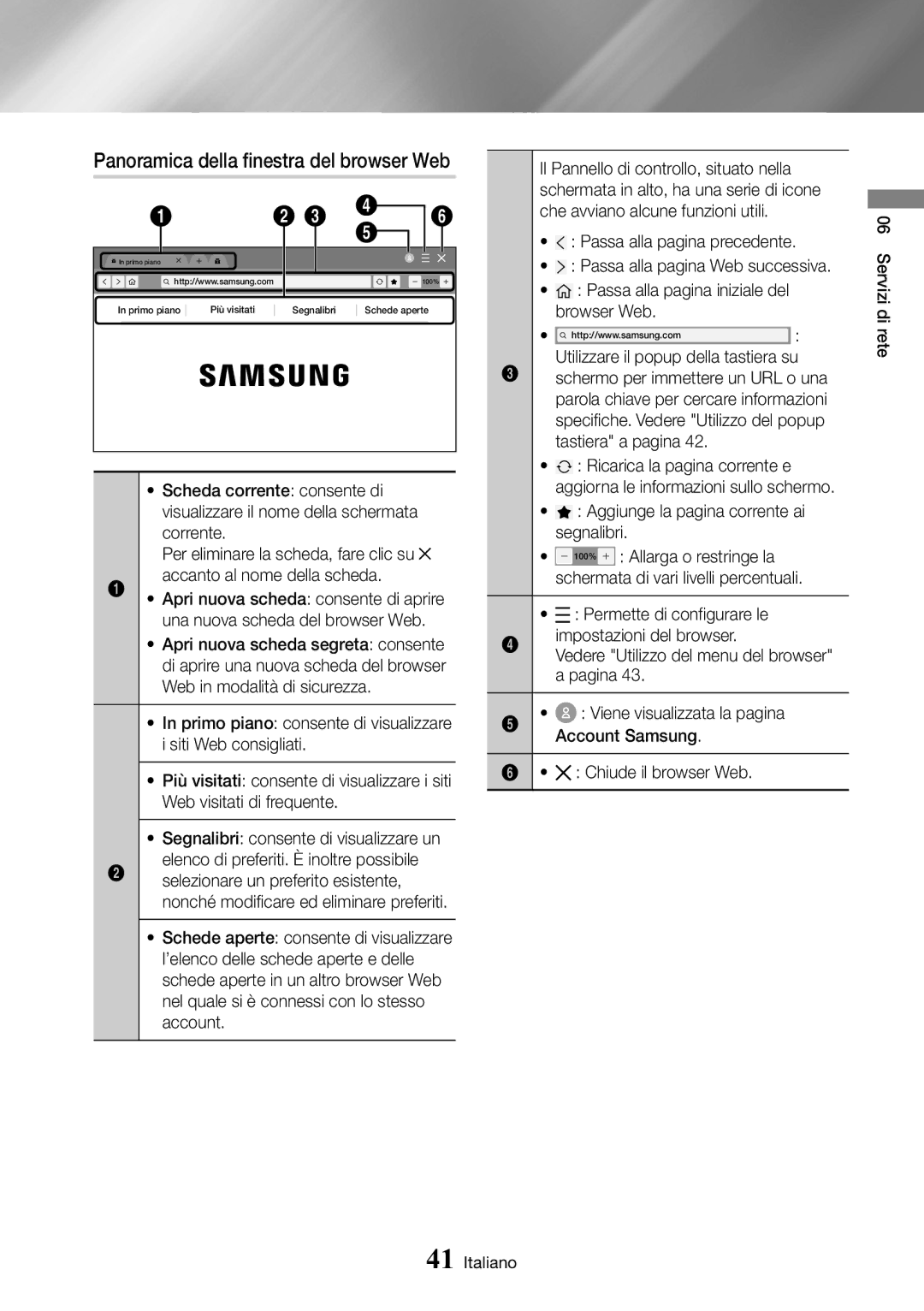 Samsung UBD-M8500/ZF manual Panoramica della finestra del browser Web 