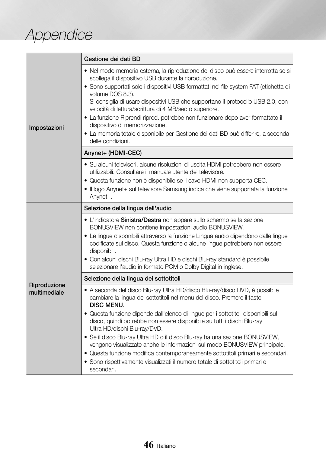 Samsung UBD-M8500/ZF manual Gestione dei dati BD, Scollega il dispositivo USB durante la riproduzione, Volume DOS, Anynet+ 