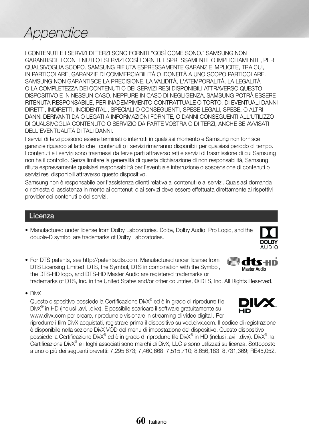 Samsung UBD-M8500/ZF manual Licenza 