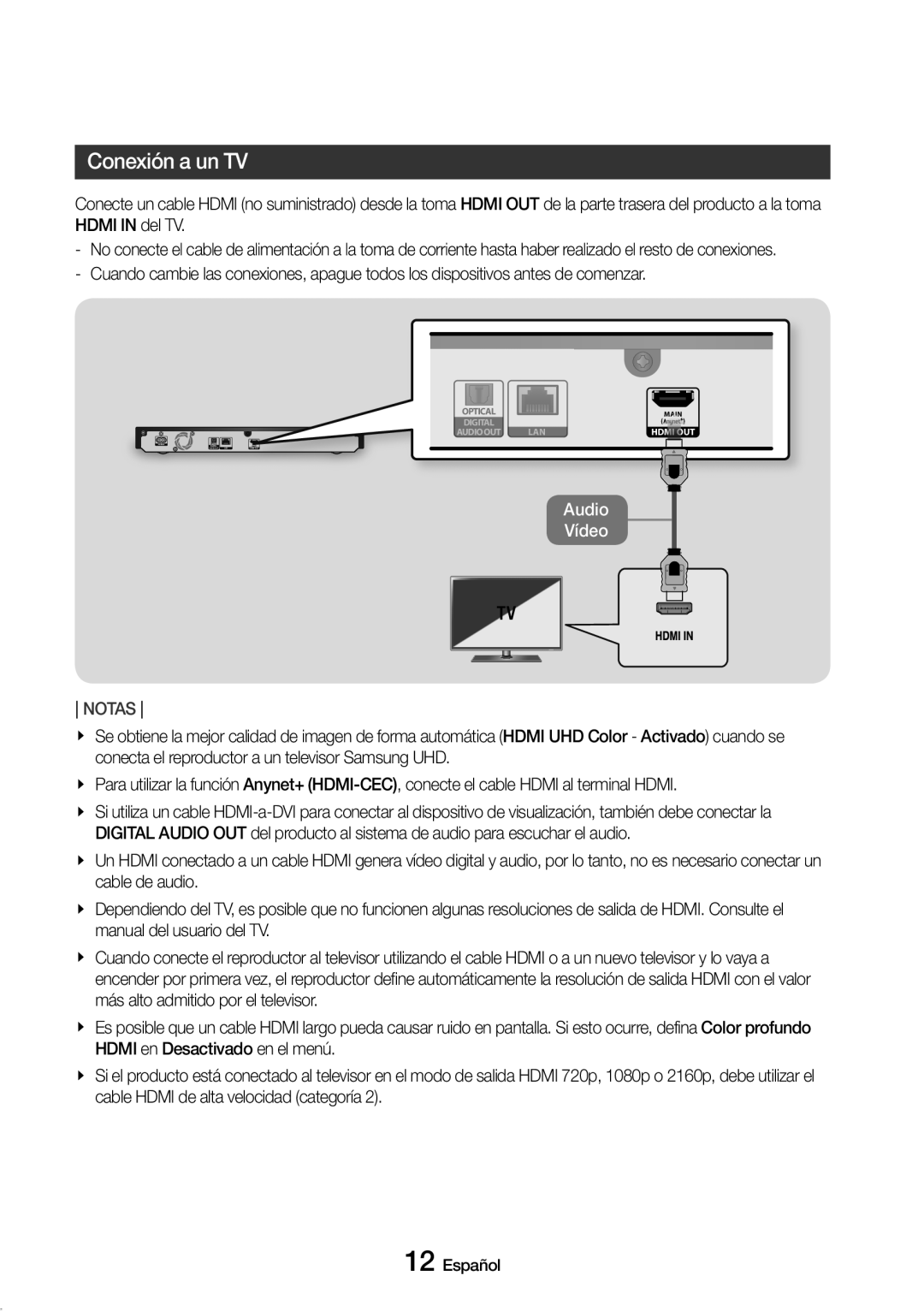 Samsung UBD-M8500/ZF manual Conexiones, Conexión a un TV 