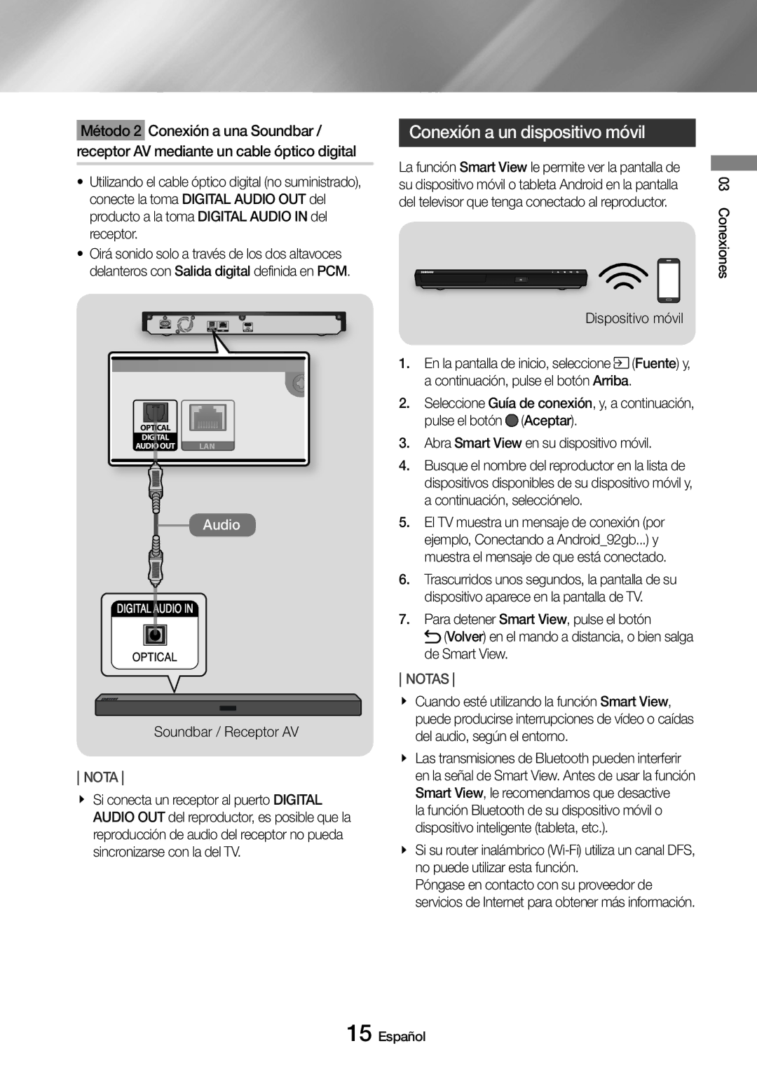 Samsung UBD-M8500/ZF manual Conexión a un dispositivo móvil, Dispositivo móvil 