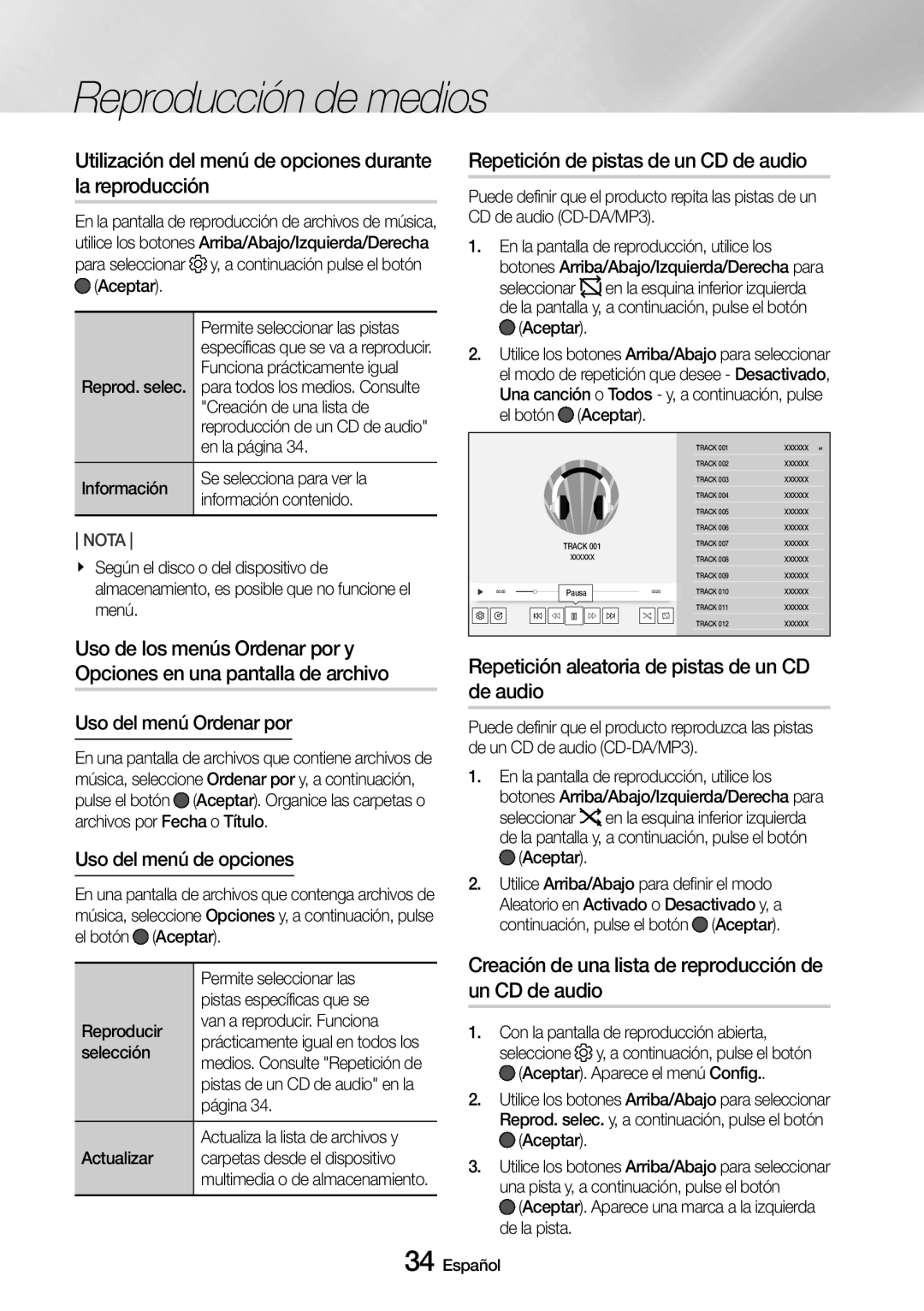 Samsung UBD-M8500/ZF Utilización del menú de opciones durante la reproducción, Repetición de pistas de un CD de audio 