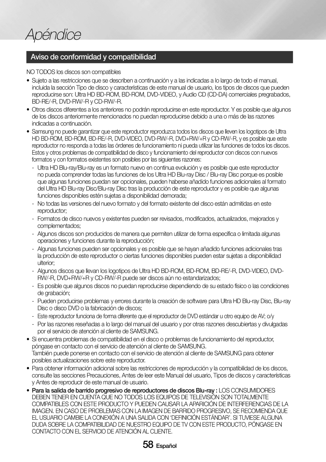 Samsung UBD-M8500/ZF manual Aviso de conformidad y compatibilidad 