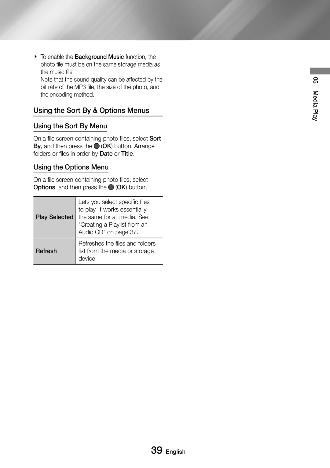 Samsung UBD-M9500/XE, UBD-M9500/EN, UBD-M9500/ZG, UBD-M9500/ZF manual List from the media or storage, Device 