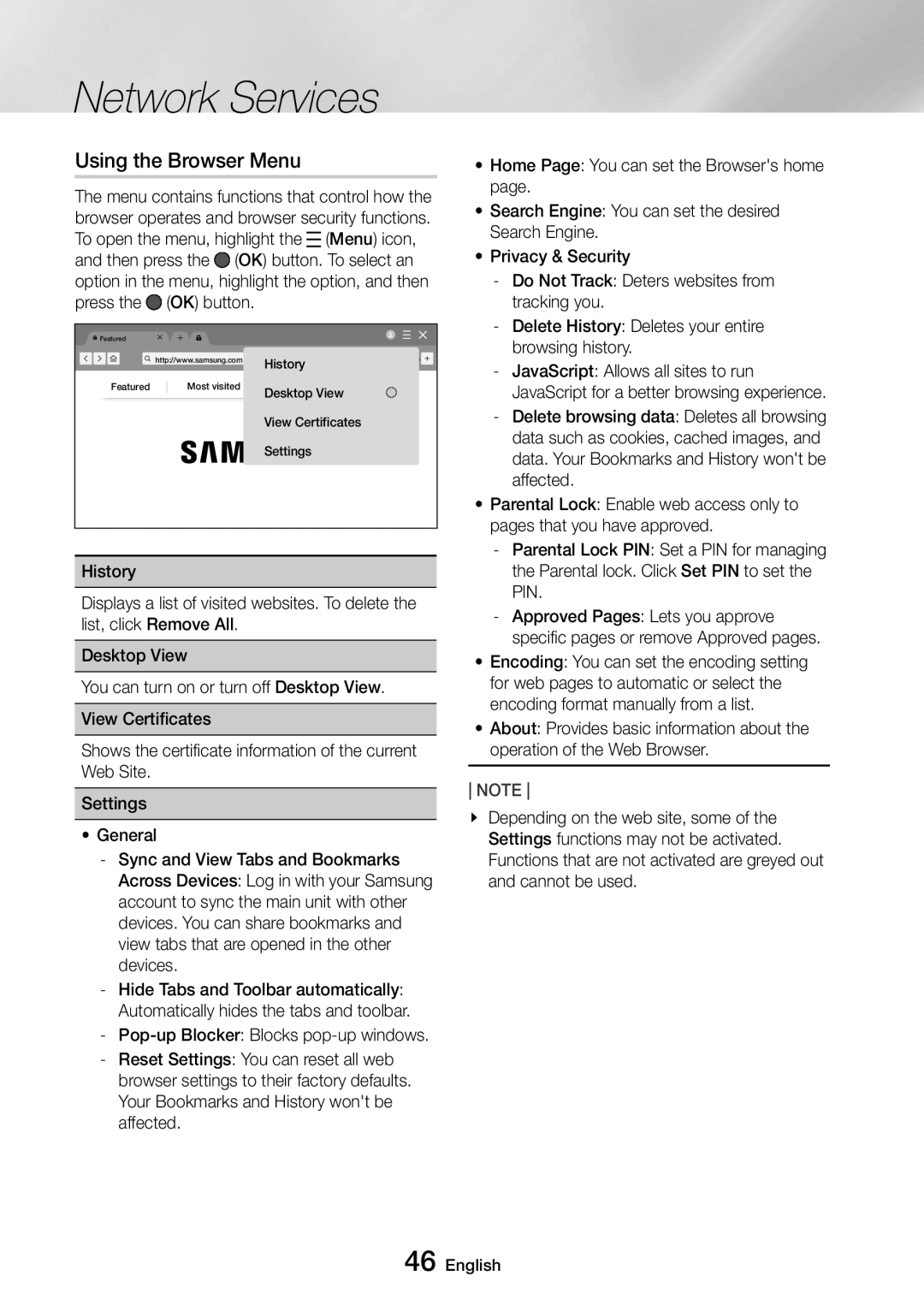 Samsung UBD-M9500/ZF, UBD-M9500/EN, UBD-M9500/ZG, UBD-M9500/XE manual Using the Browser Menu 