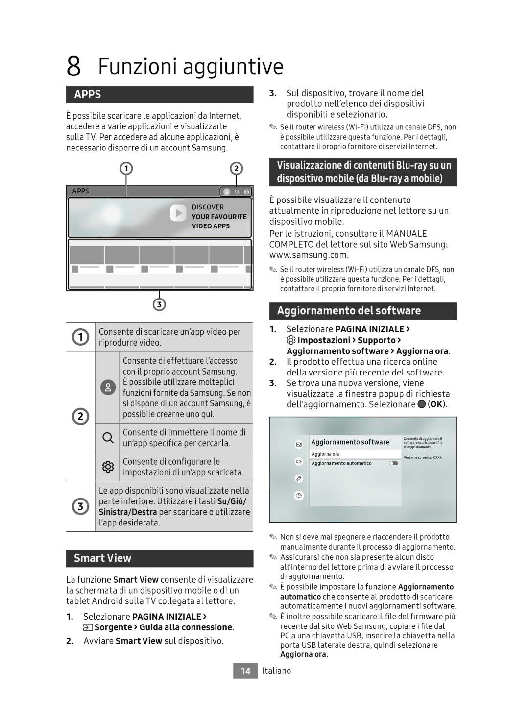 Samsung UBD-M9500/ZF, UBD-M9500/EN Funzioni aggiuntive, Aggiornamento del software, Aggiornamento software Aggiorna ora 