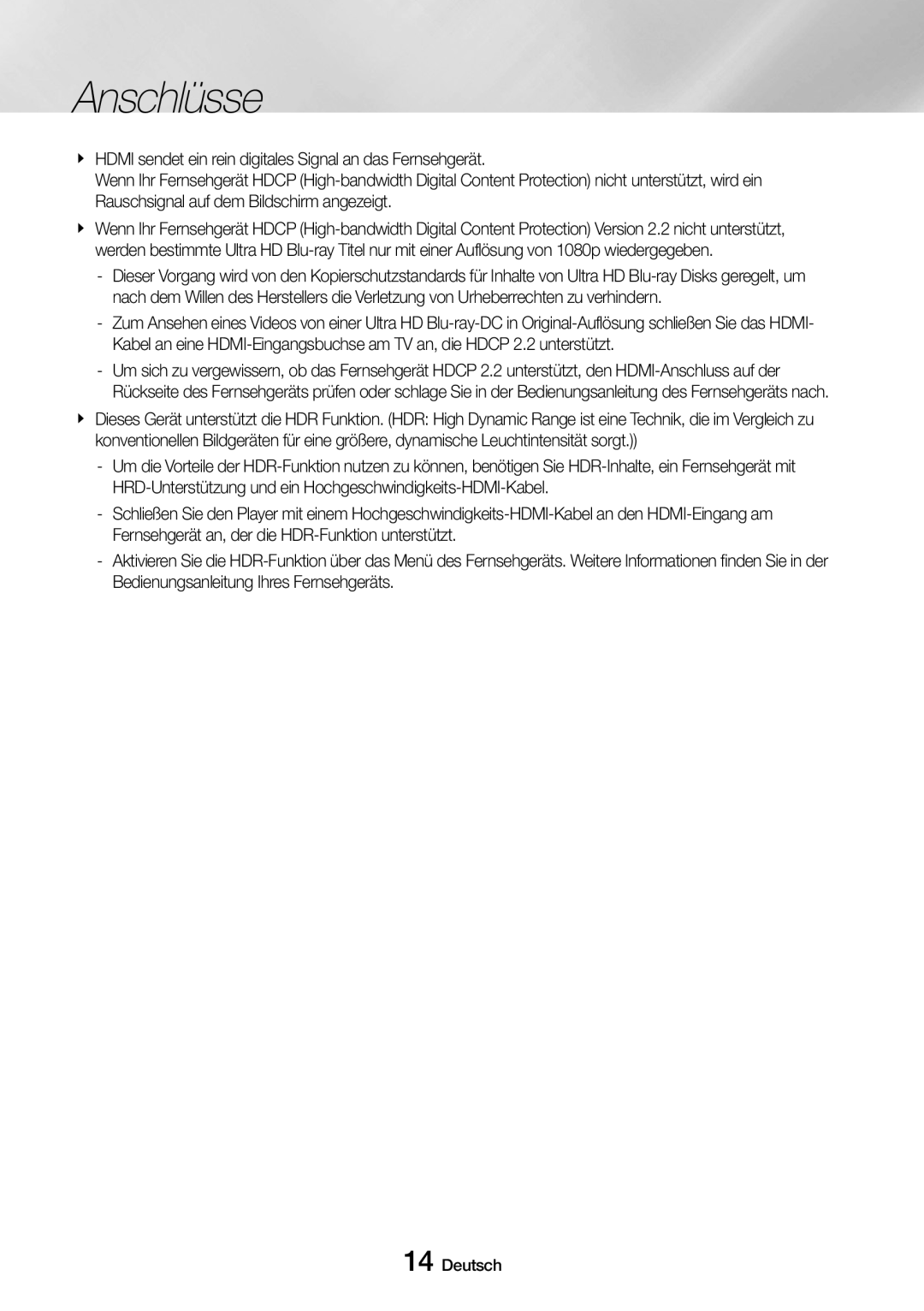 Samsung UBD-M9500/EN, UBD-M9500/ZG manual Anschlüsse 