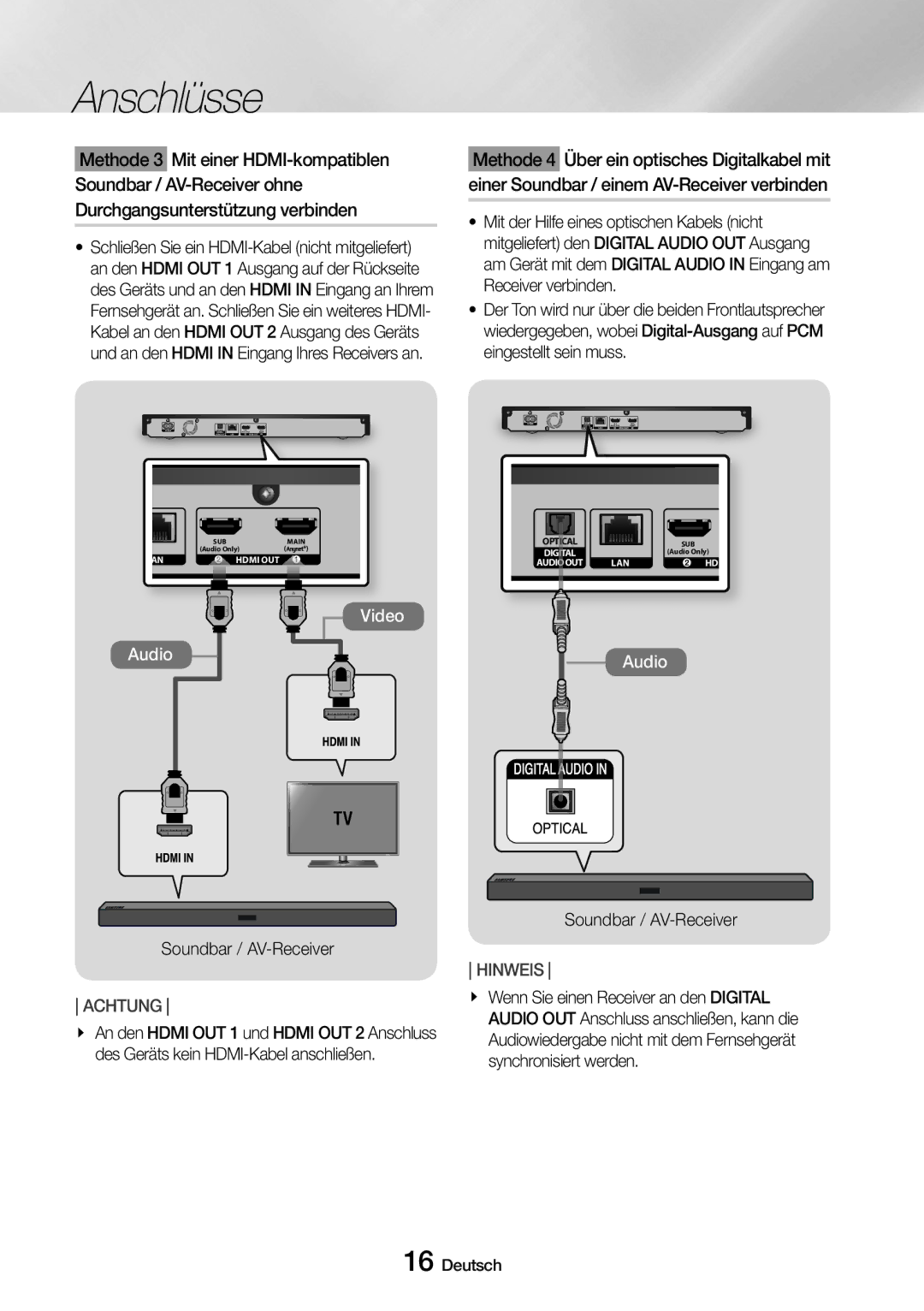 Samsung UBD-M9500/EN, UBD-M9500/ZG manual Achtung 