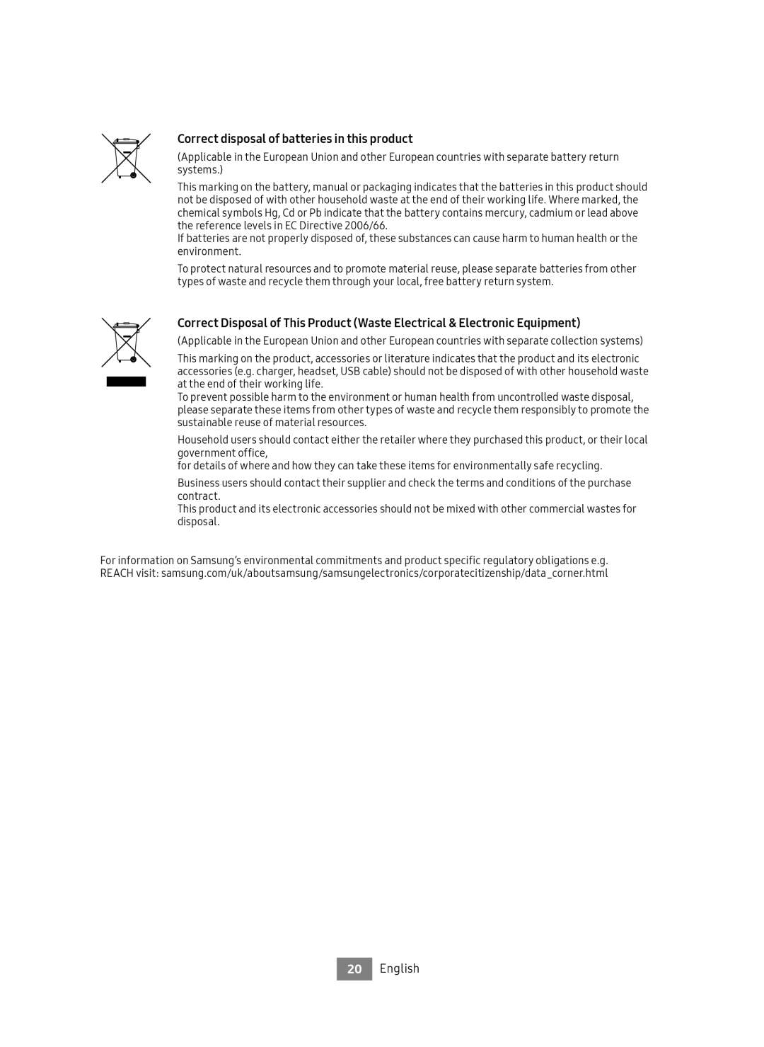 Samsung UBD-M9500/EN, UBD-M9500/ZG manual Correct disposal of batteries in this product 