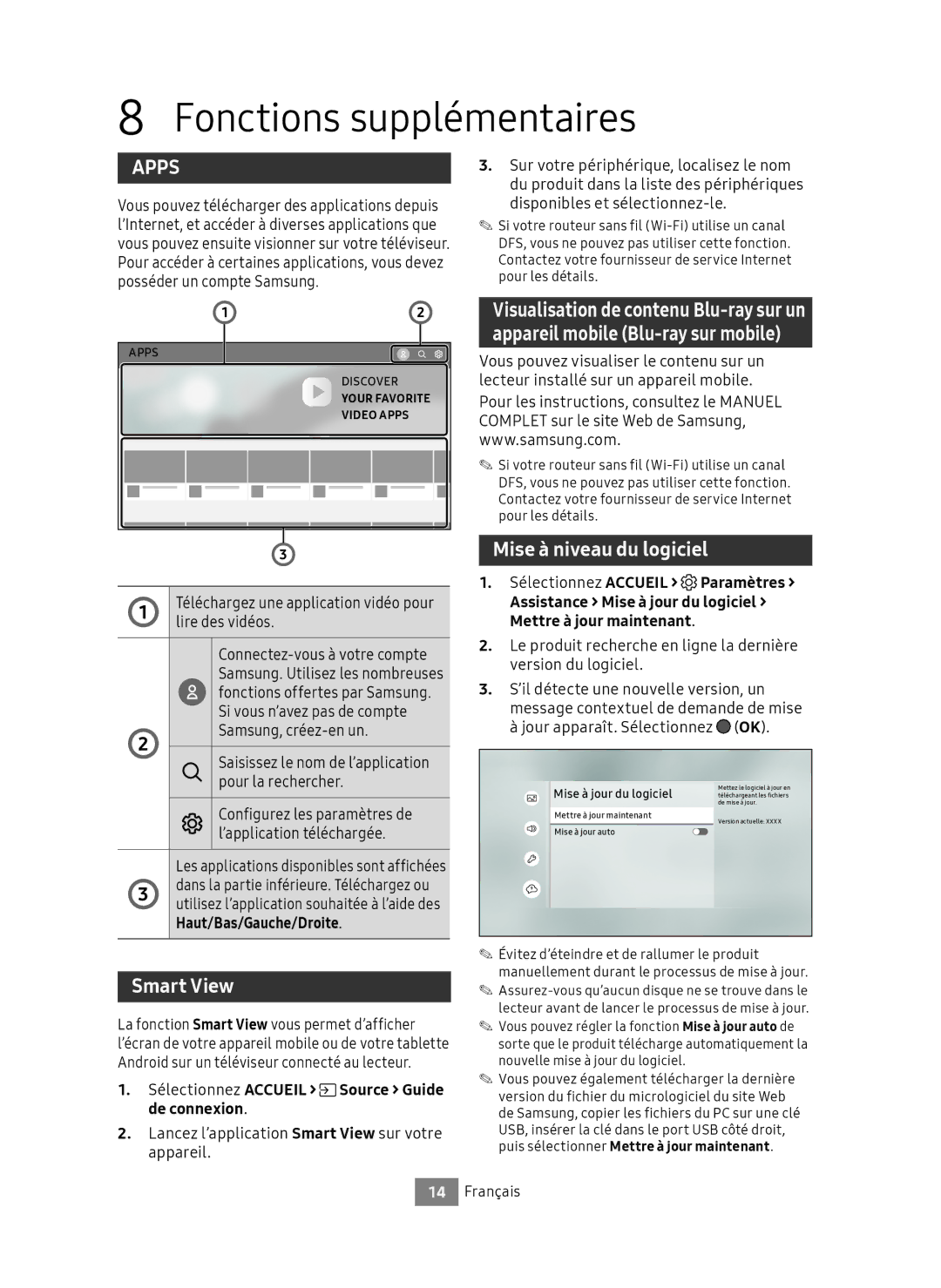 Samsung UBD-M9500/ZG, UBD-M9500/EN manual Fonctions supplémentaires, Mise à niveau du logiciel 