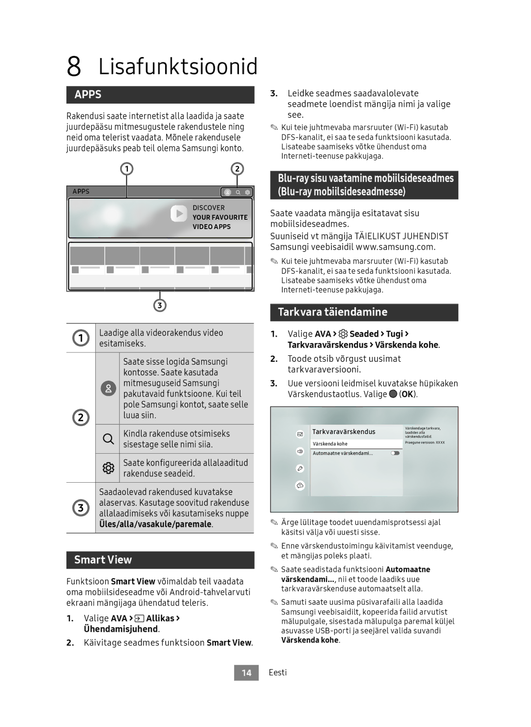 Samsung UBD-M9500/EN, UBD-M9500/ZG manual Lisafunktsioonid, Tarkvara täiendamine, Värskendustaotlus. Valige 