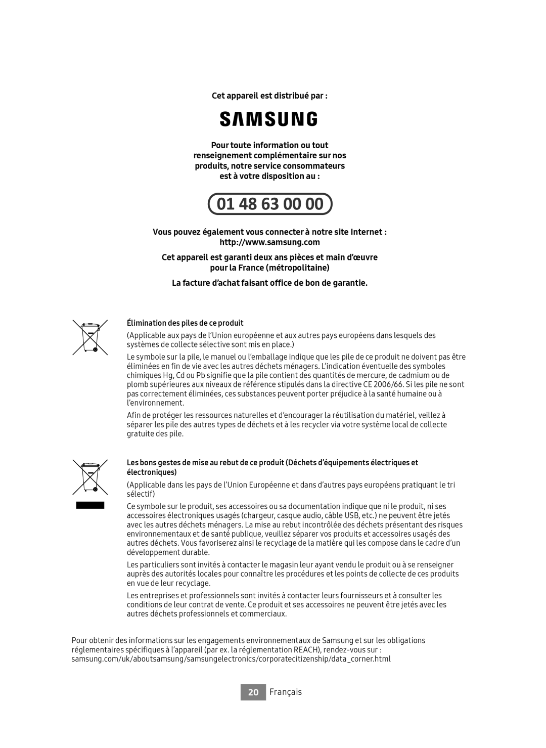 Samsung UBD-M9500/ZG, UBD-M9500/EN manual Élimination des piles de ce produit 