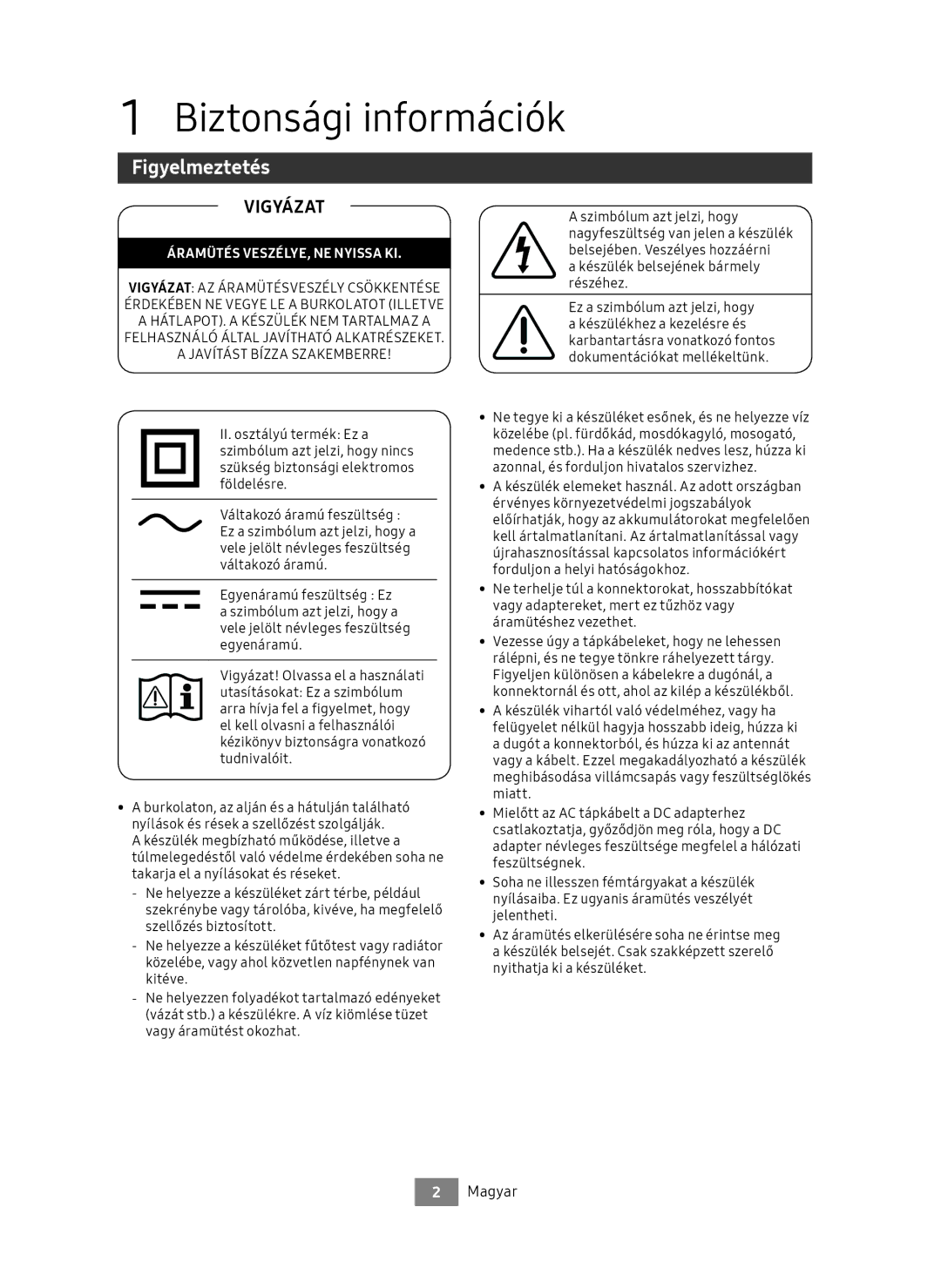 Samsung UBD-M9500/EN, UBD-M9500/ZG manual Biztonsági információk, Figyelmeztetés, Magyar 