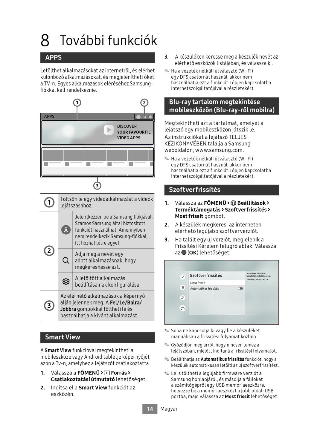 Samsung UBD-M9500/EN, UBD-M9500/ZG manual Szoftverfrissítés, Válassza az Főmenü Beállítások 