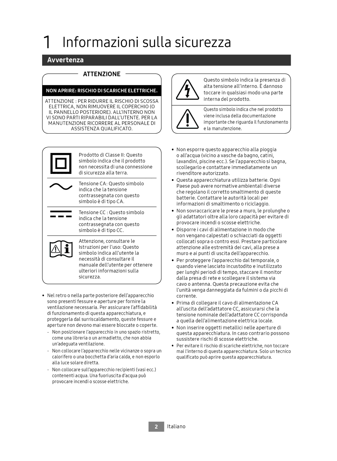 Samsung UBD-M9500/ZG, UBD-M9500/EN manual Informazioni sulla sicurezza, Avvertenza, Italiano 