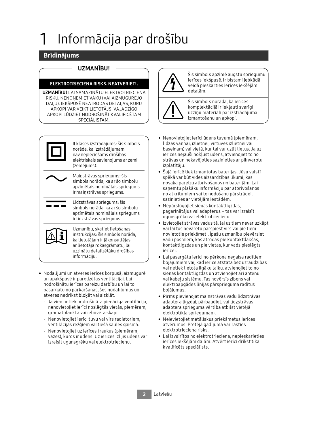 Samsung UBD-M9500/ZG, UBD-M9500/EN manual Informācija par drošību, Brīdinājums, Latviešu 