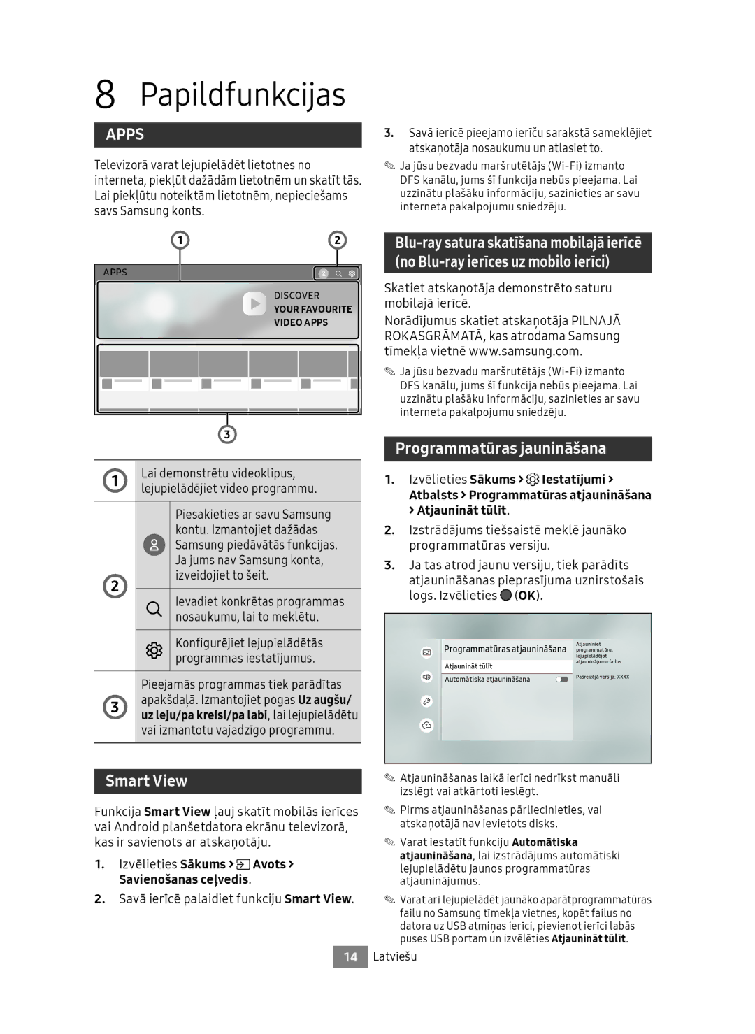 Samsung UBD-M9500/ZG, UBD-M9500/EN manual Papildfunkcijas, Programmatūras jaunināšana, Logs. Izvēlieties 