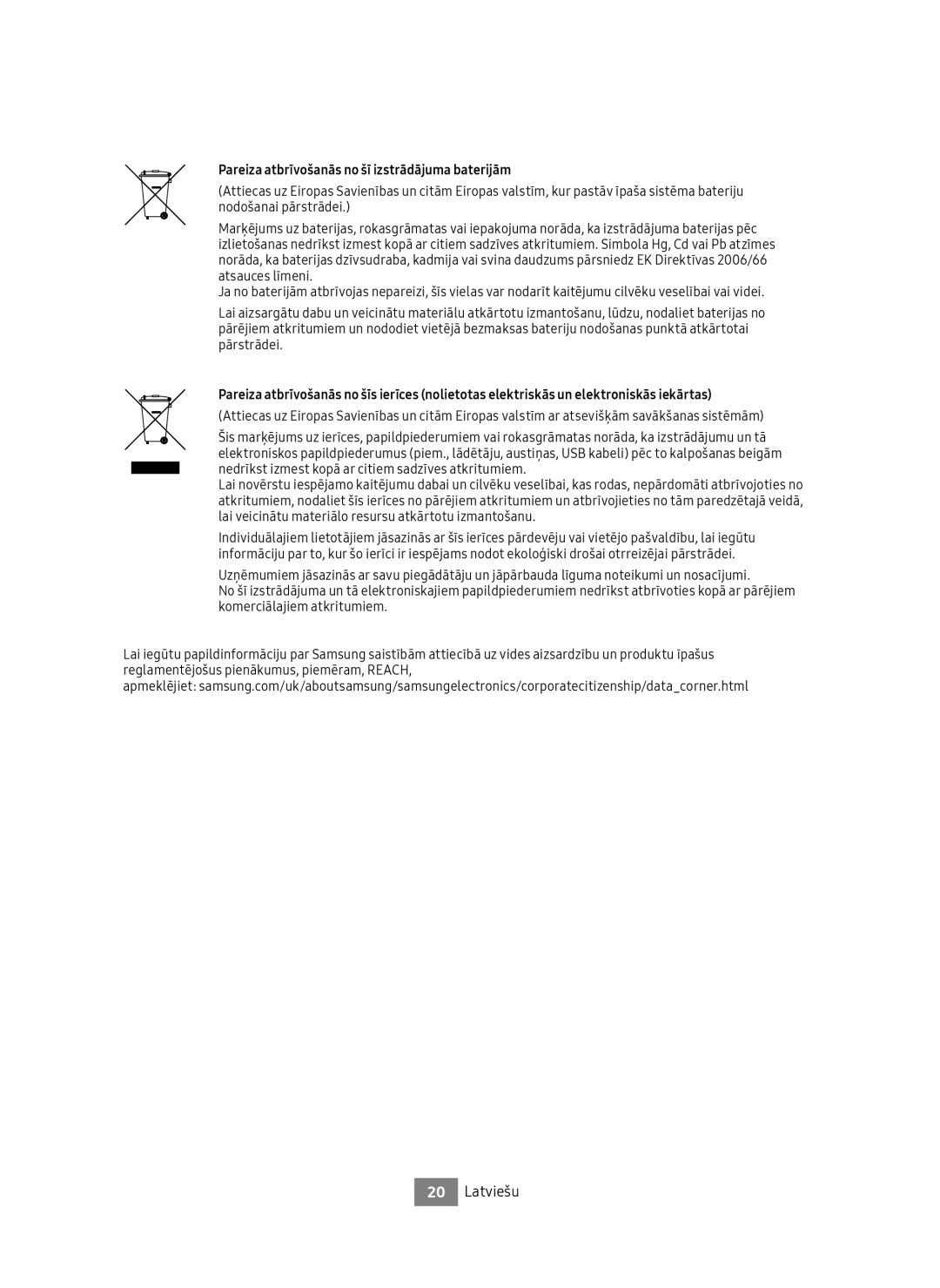 Samsung UBD-M9500/ZG, UBD-M9500/EN manual Pareiza atbrīvošanās no šī izstrādājuma baterijām 