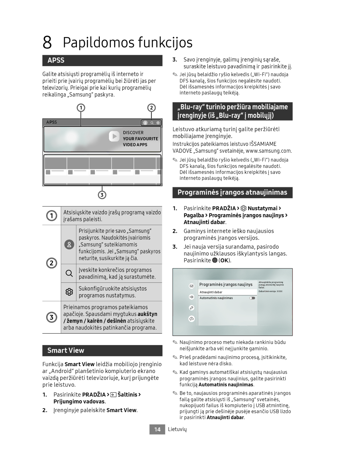 Samsung UBD-M9500/EN, UBD-M9500/ZG manual Papildomos funkcijos, Programinės įrangos atnaujinimas, Įrašams paleisti 