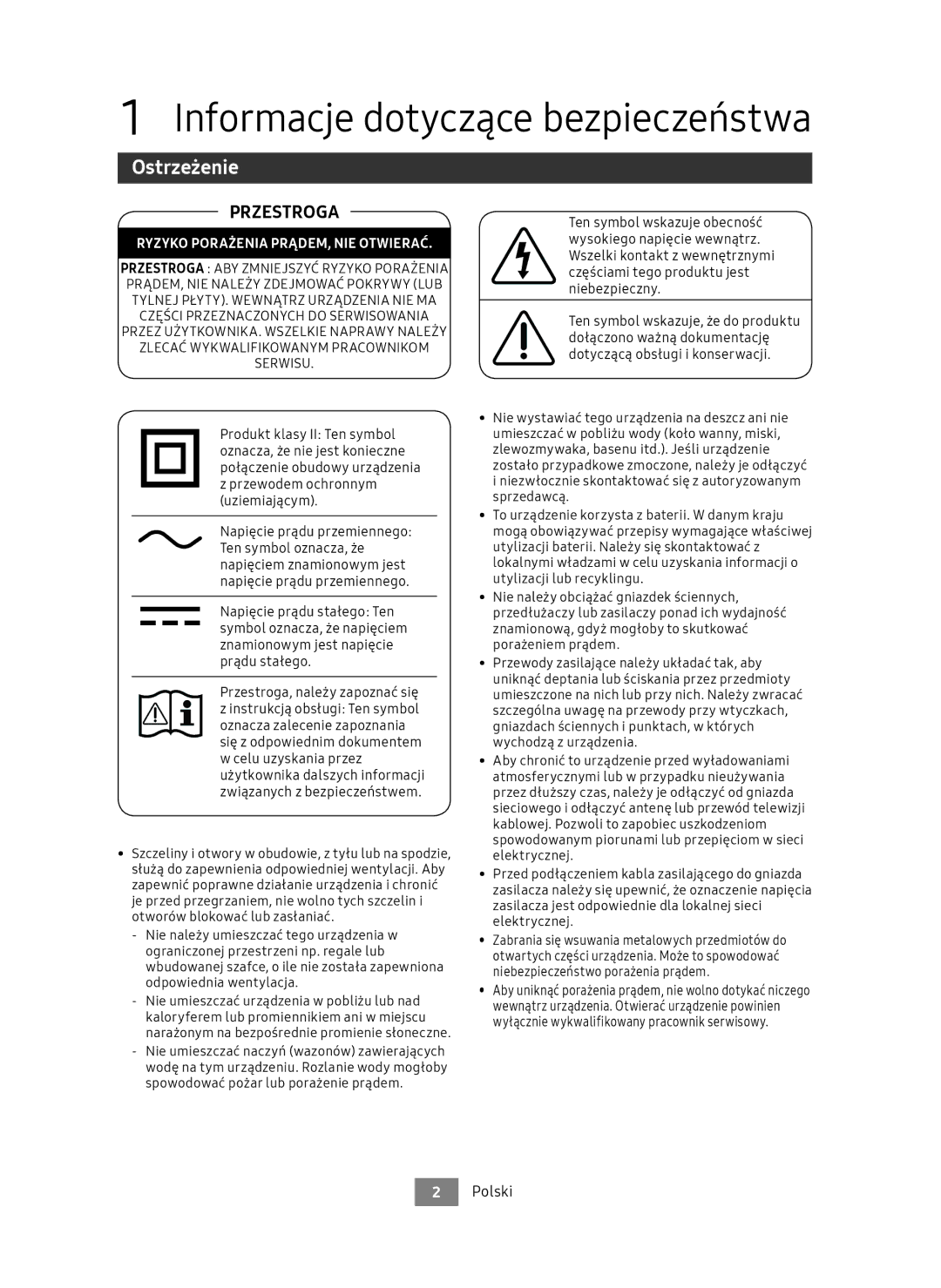 Samsung UBD-M9500/ZG, UBD-M9500/EN manual Informacje dotyczące bezpieczeństwa, Ostrzeżenie, Polski 